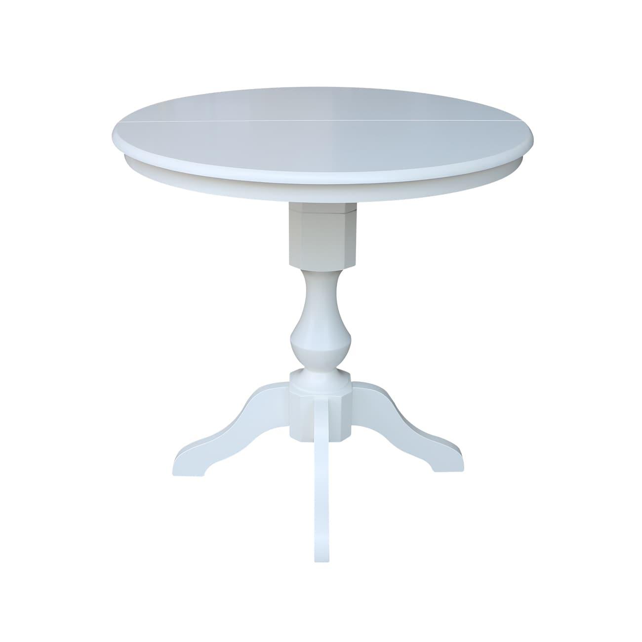 36" Round Top Counter Height Table with 12" Leaf - White
