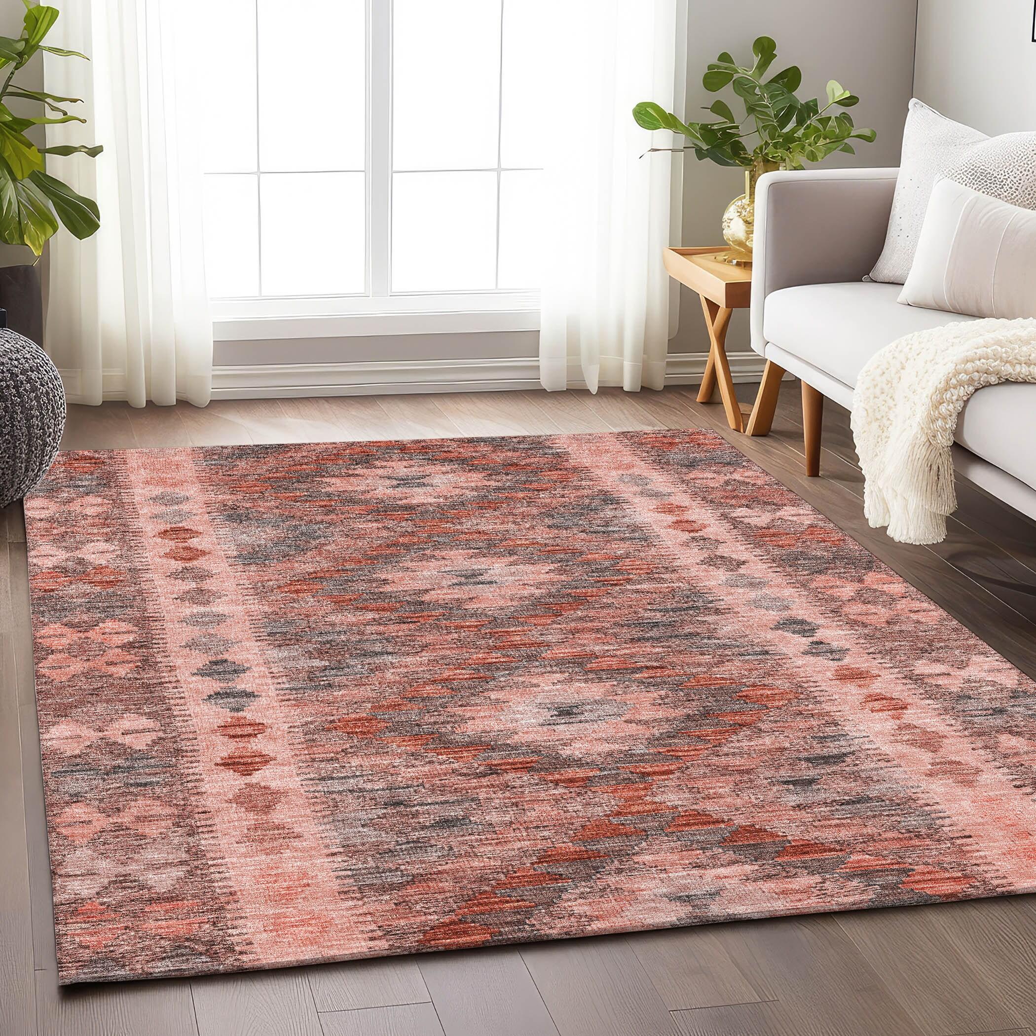 Machine Washable Indoor/Outdoor Claudian ACN1226 Terracotta Rug