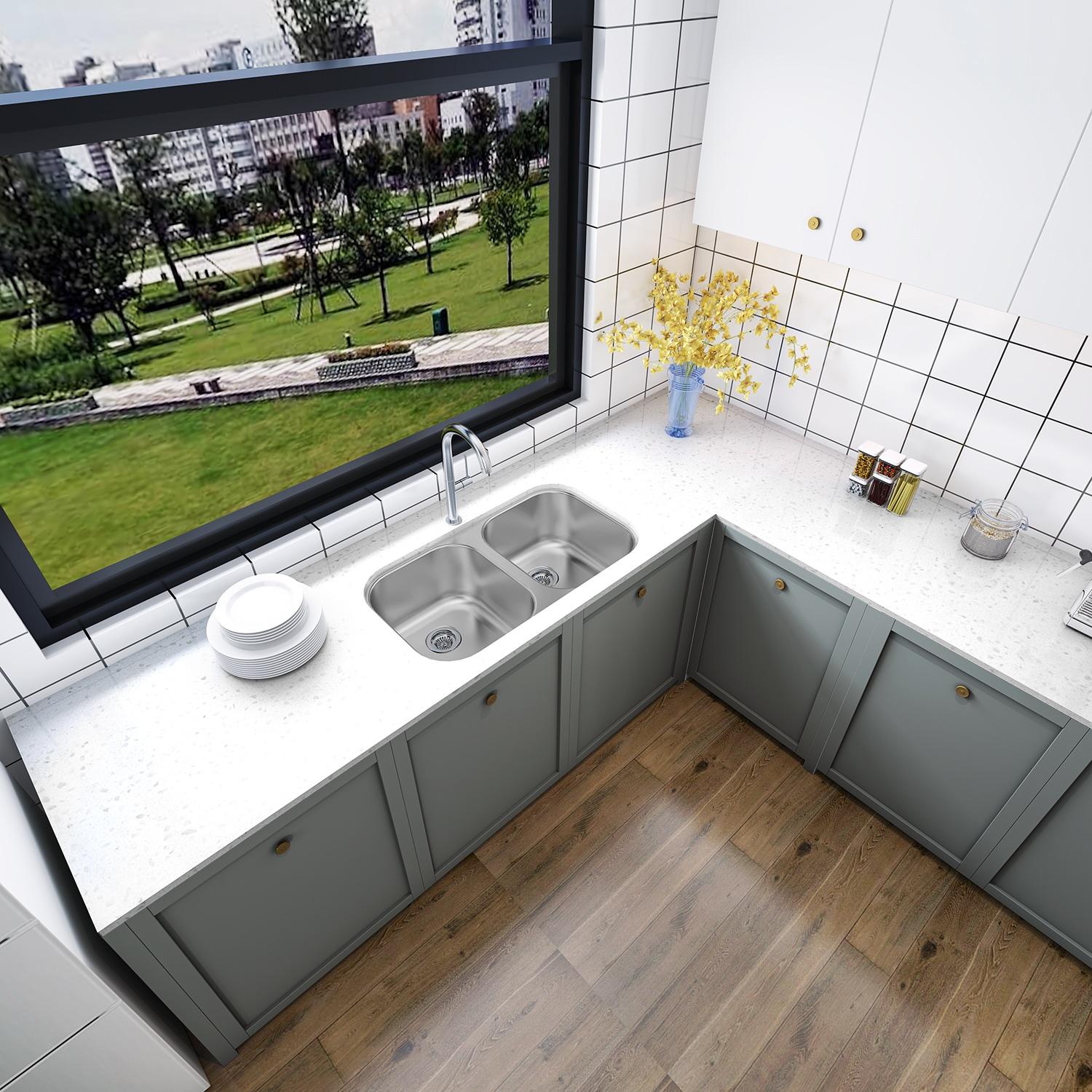 Sinber 32" Undermount Double Bowl 304 Stainless Steel Kitchen Sink