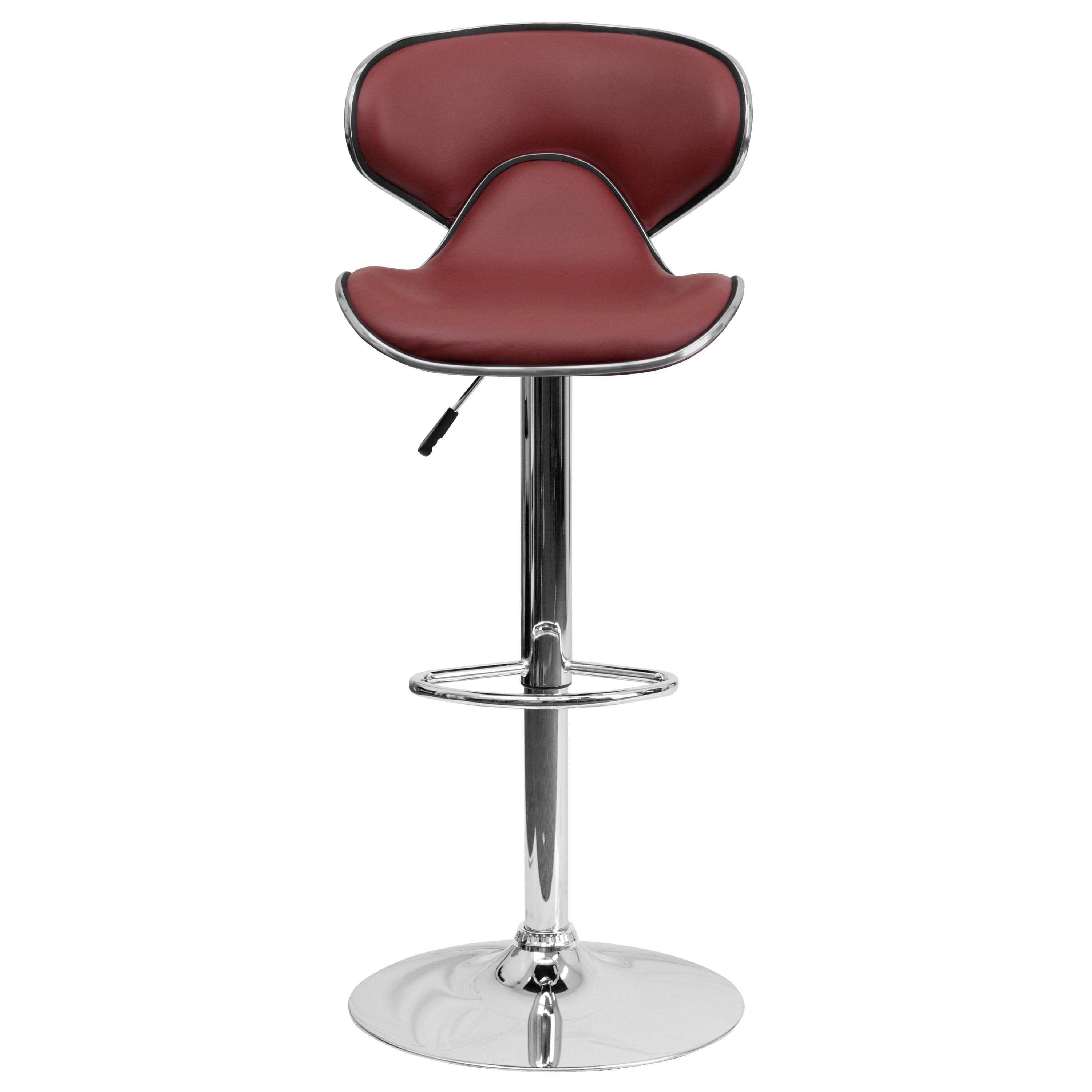 Flash Furniture Contemporary Cozy Mid-Back Burgundy Vinyl Adjustable Height Barstool with Chrome Base