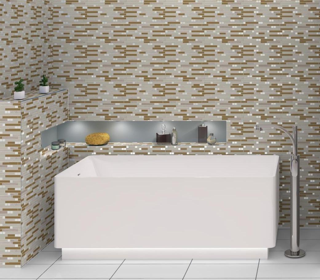 Happy Linear Glass, Metal and Natural Stone Mosaic Kitchen Backsplash, Bathroom, Shower, Pool, Wall and Floor Tile