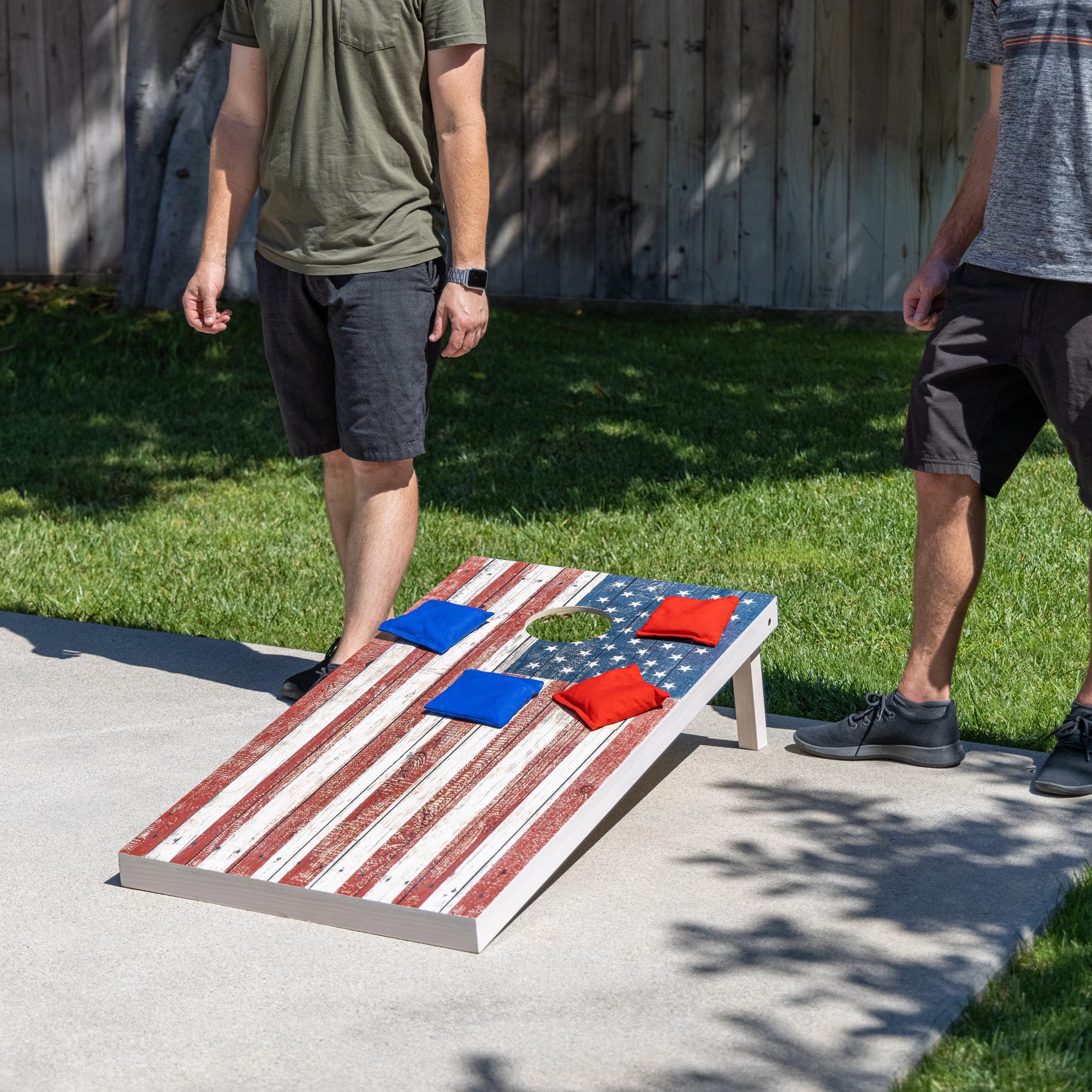 Gosports 4'x2' Reguation Size Premium Wood Cornhole Set - Rustic American Flag Design