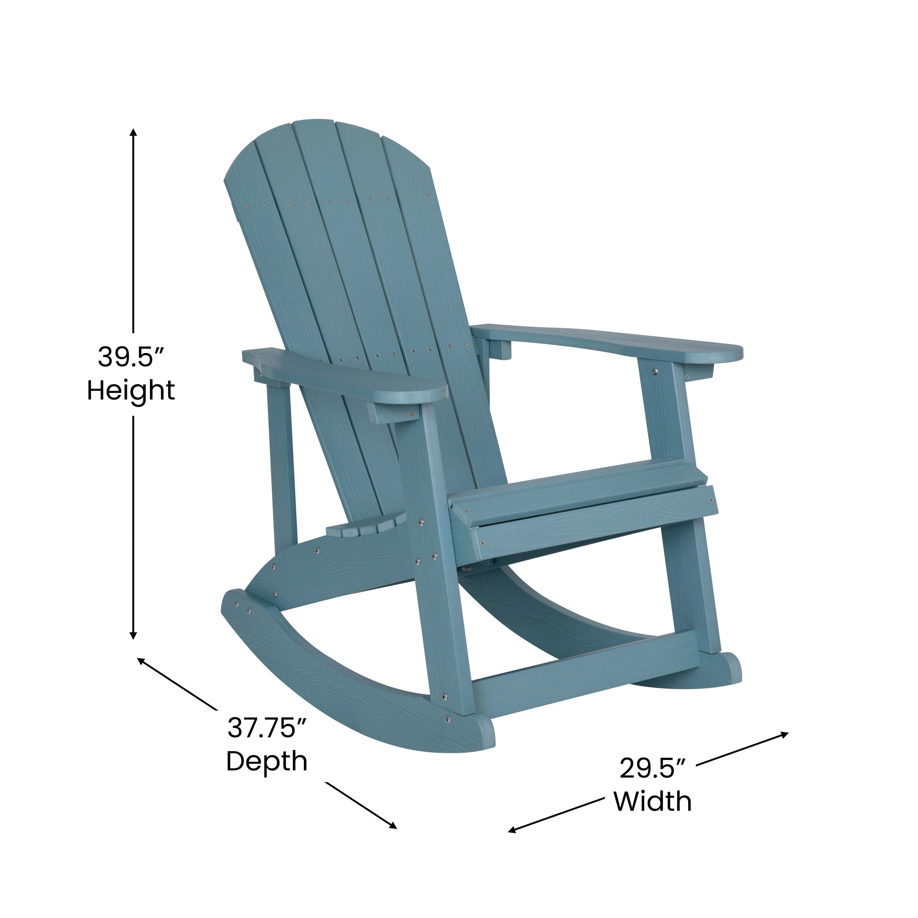 Flash Furniture Set of 2 Savannah All-Weather Poly Resin Wood Adirondack Rocking Chairs with Side Table in Sea Foam