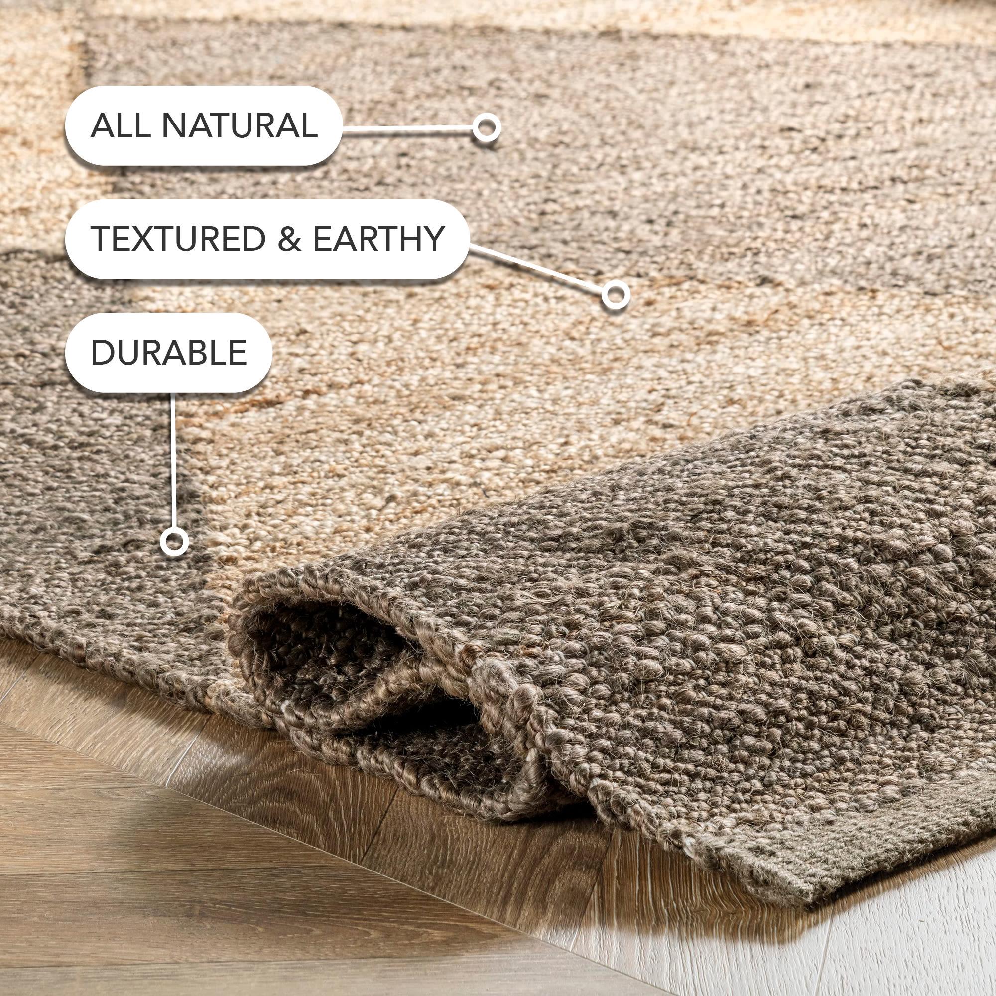 Handcrafted Gray Cotton-Jute Blend Rectangular Rug, 64in
