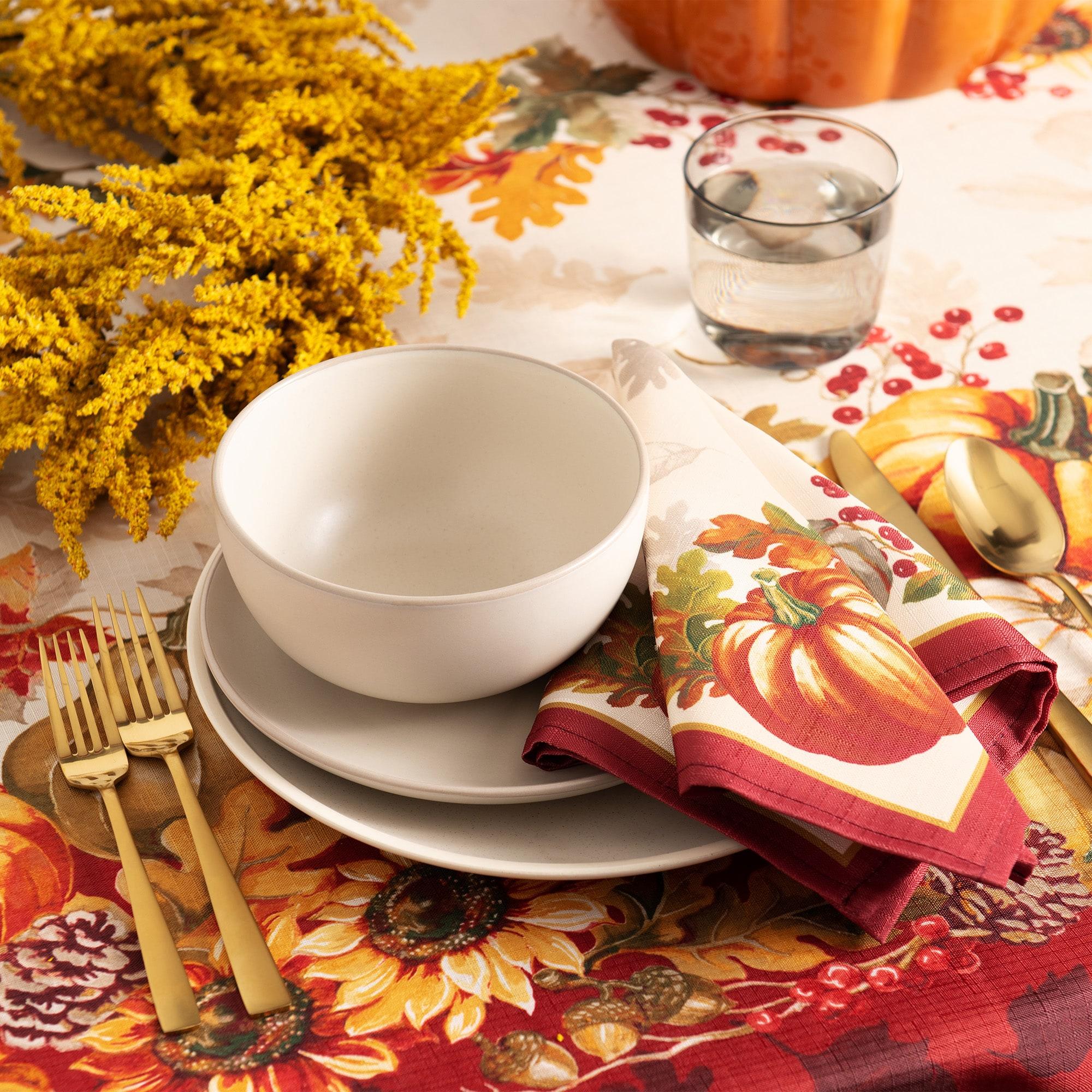 Swaying Leaves Bordered Fall Tablecloth - 52" x 70" - Red/White - Elrene Home Fashions