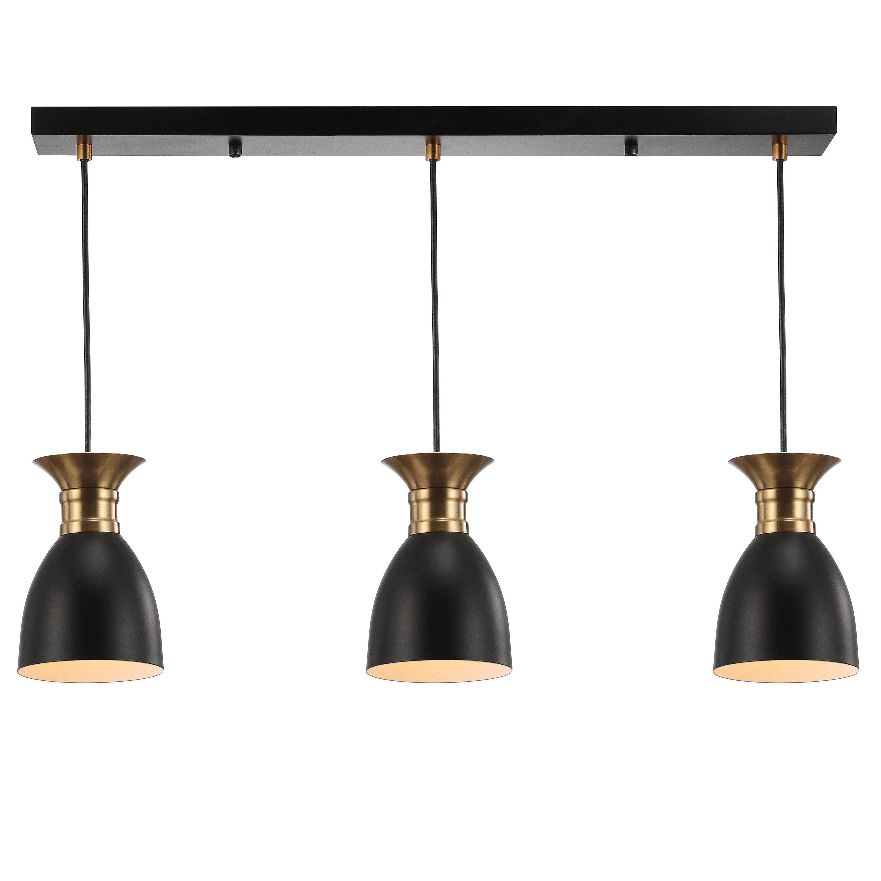 Edison 33.25" Linear 3-Light Metal Linear LED Pendant, Black/Brass Gold