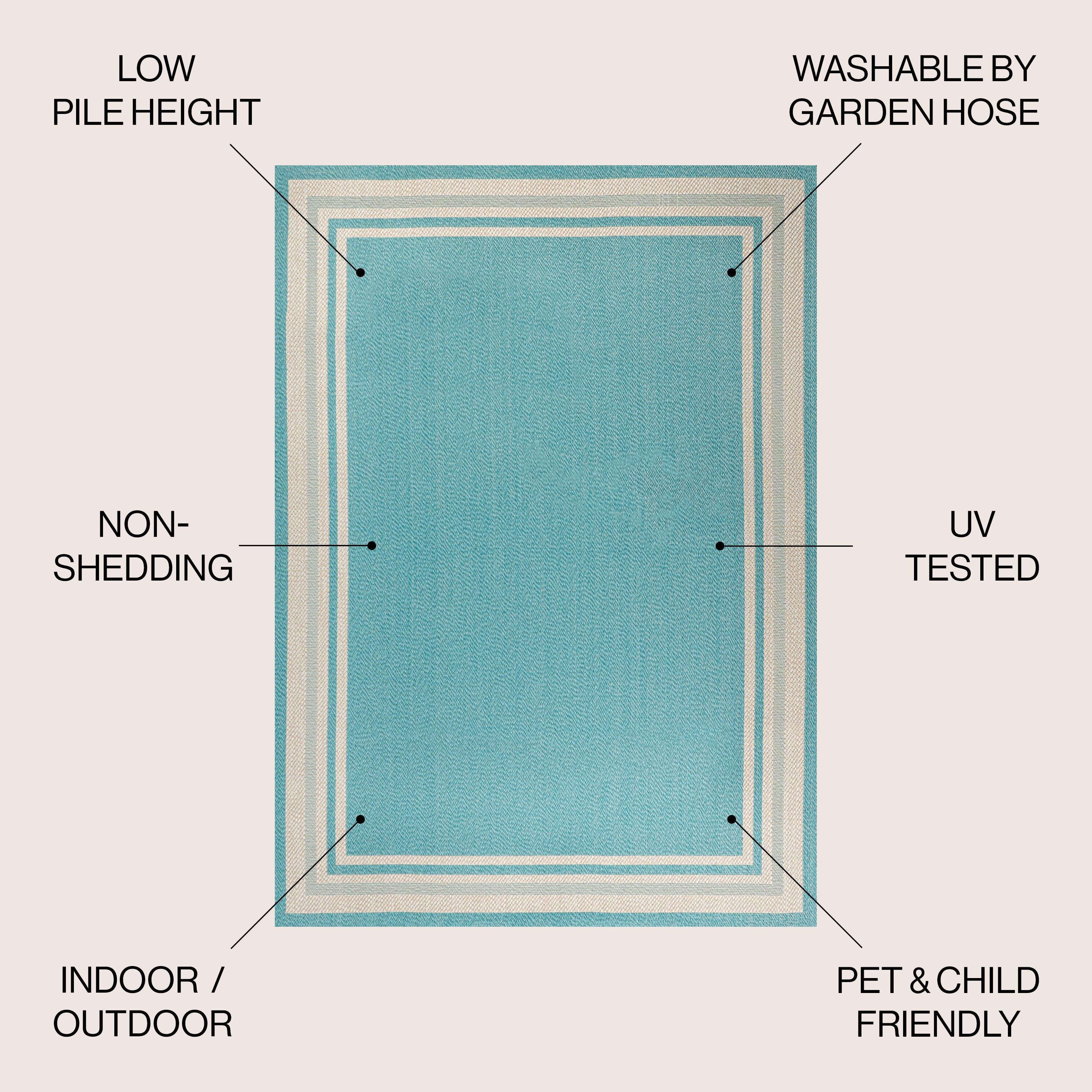 5' x 8' James Modern Border Stripe Indoor/Outdoor Area Rug, Aqua/Beige - JONATHAN Y