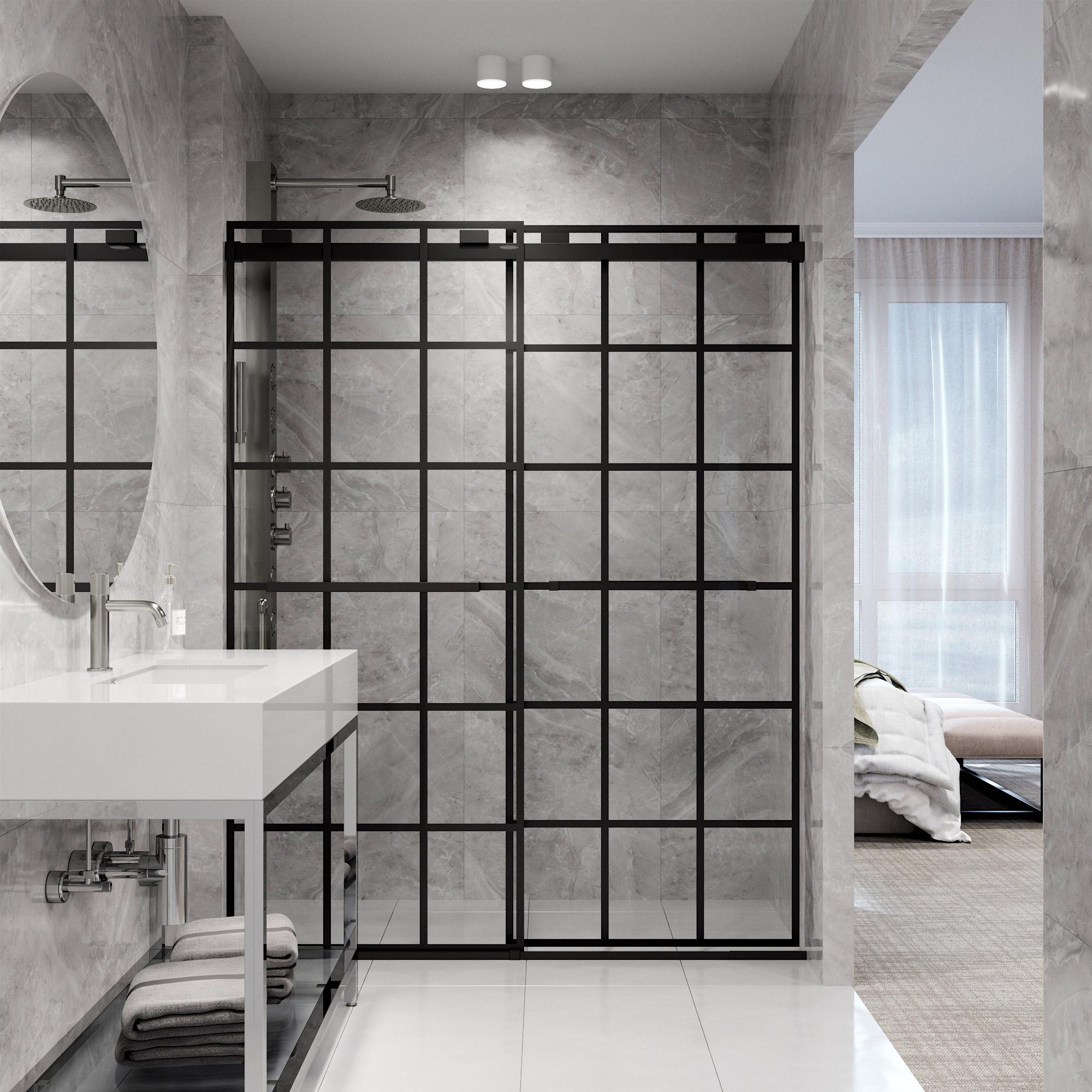 Houston 56-60" W x 76" H Double Sliding Frameless Shower Door with 3/8" Grid Clear Glass