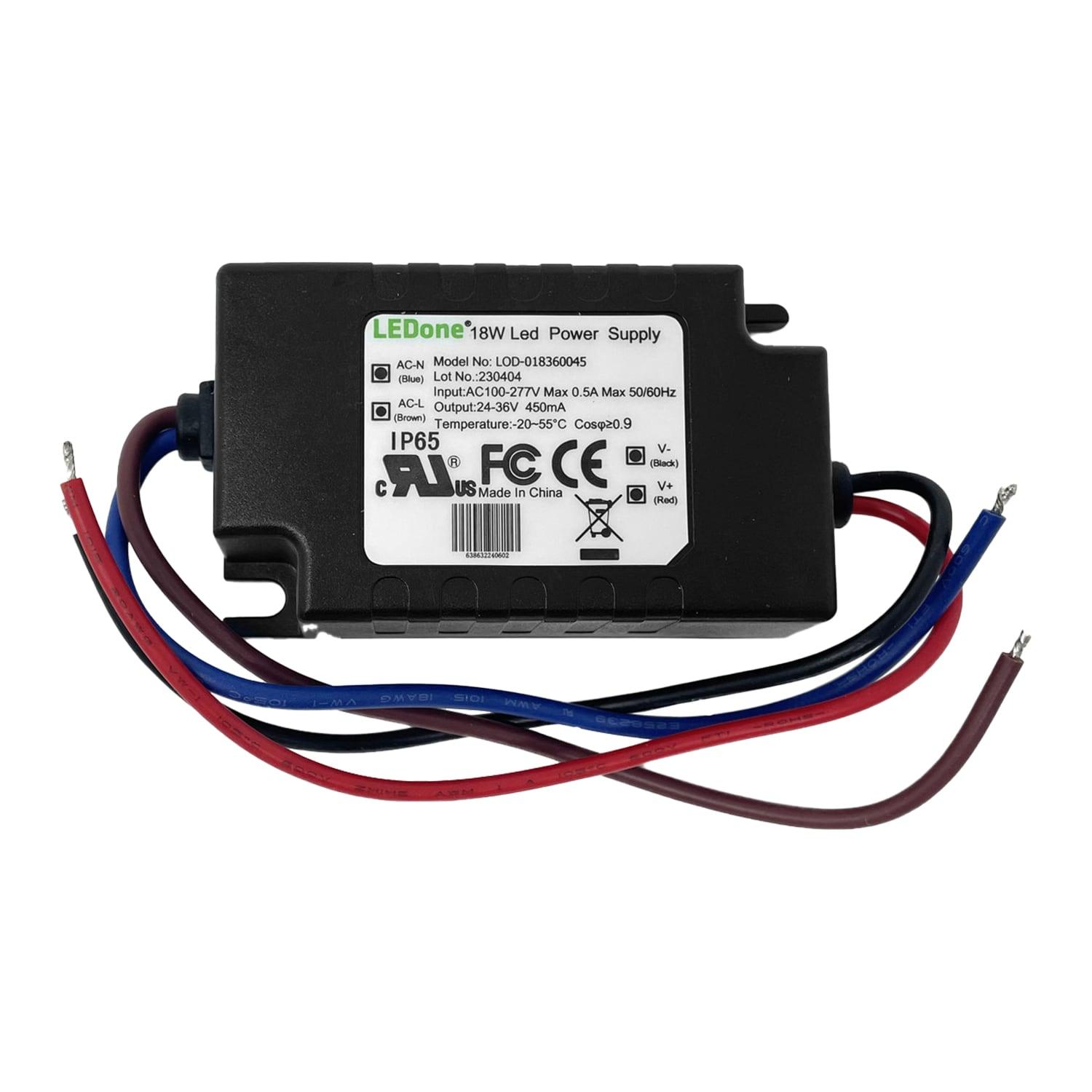 LEDONE LED Driver 450mA (Constant Current Output), 18W Waterproof IP65 LED Power Supply Lighting Transformer 100V-270V AC to 24-36V DC Low Voltage Output for Outdoor or Indoor LED Lights