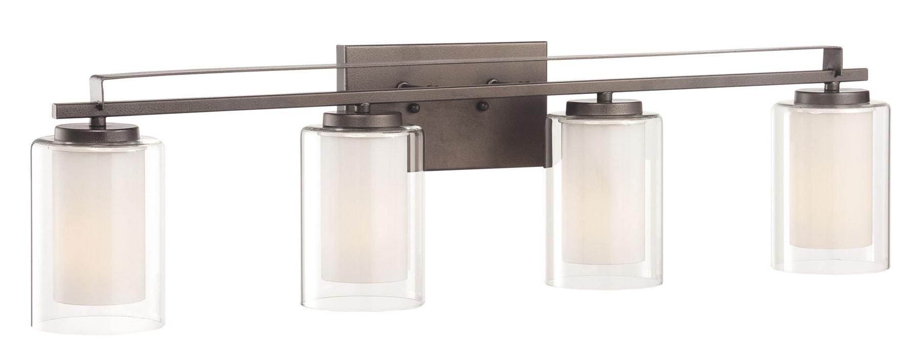 Minka Lavery Industrial Wall Light Smoked Iron Hardwired 32 1/2" 4-Light Fixture White Inner Clear Outer Glass Shade for Bathroom