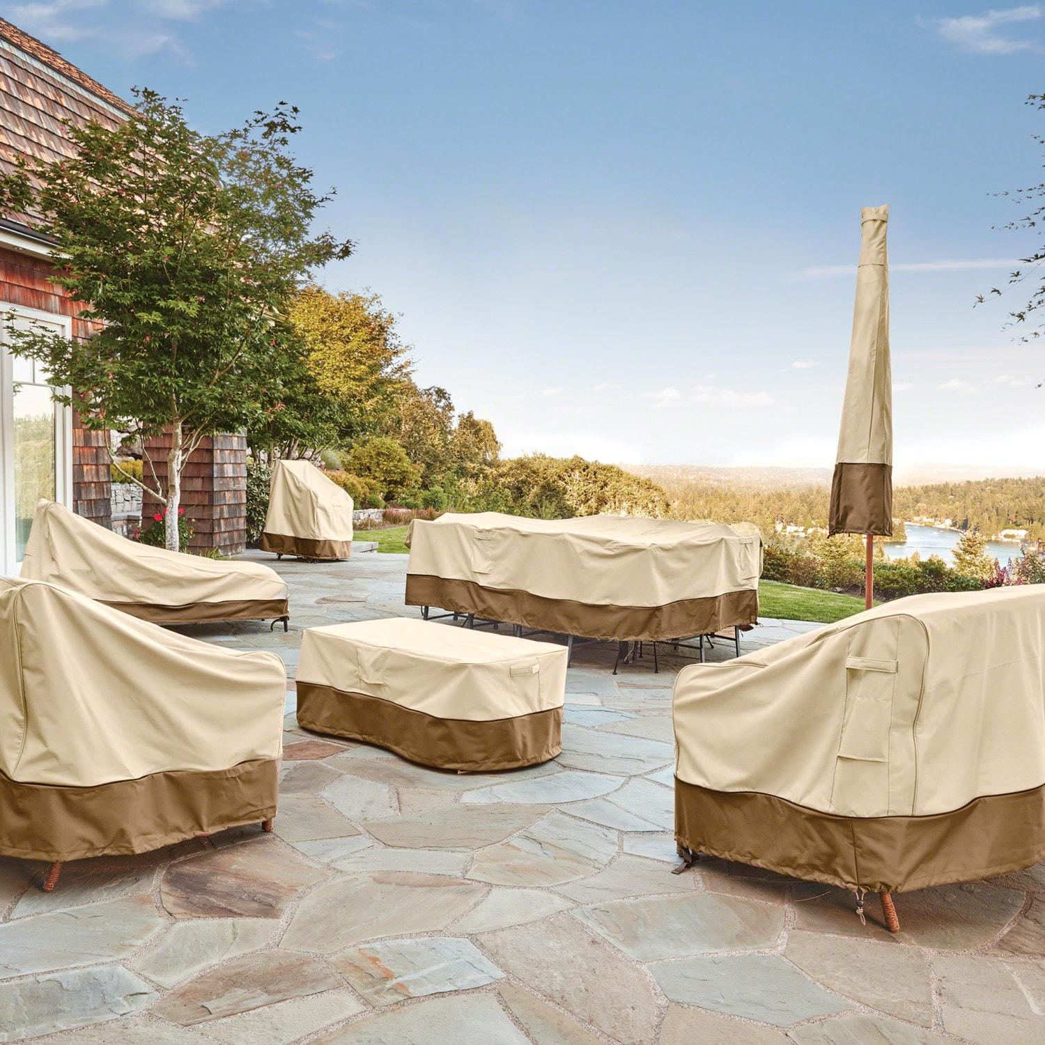 Veranda Water-Resistant Beige and Brown Fire Pit Cover