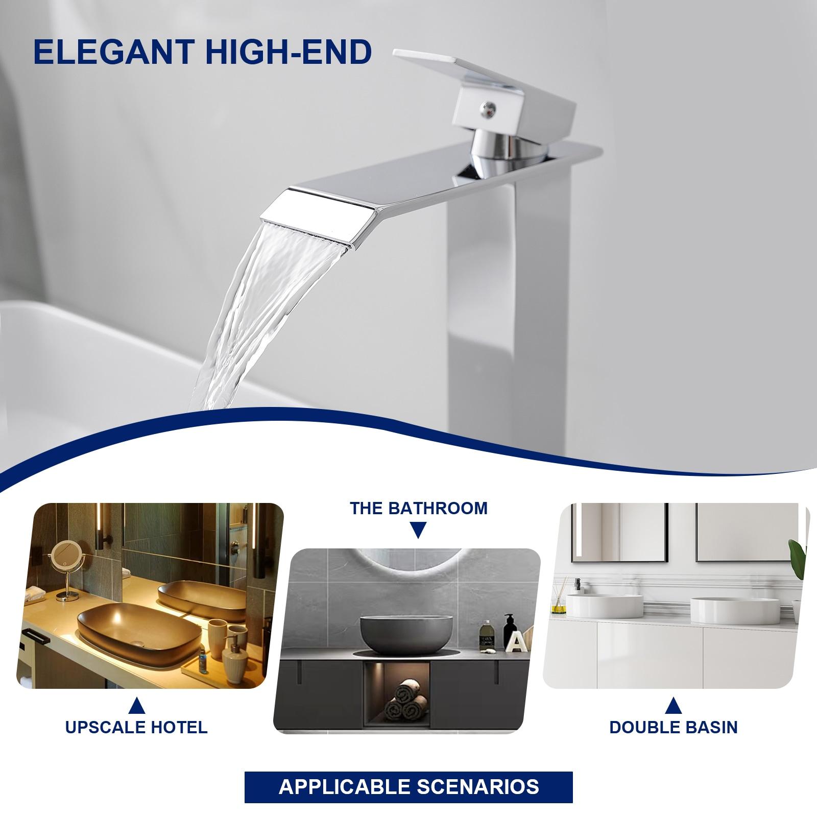 BWE Waterfall Single Hole Single Handle Bathroom Vessel Sink Faucet With Pop-up Drain Assembly