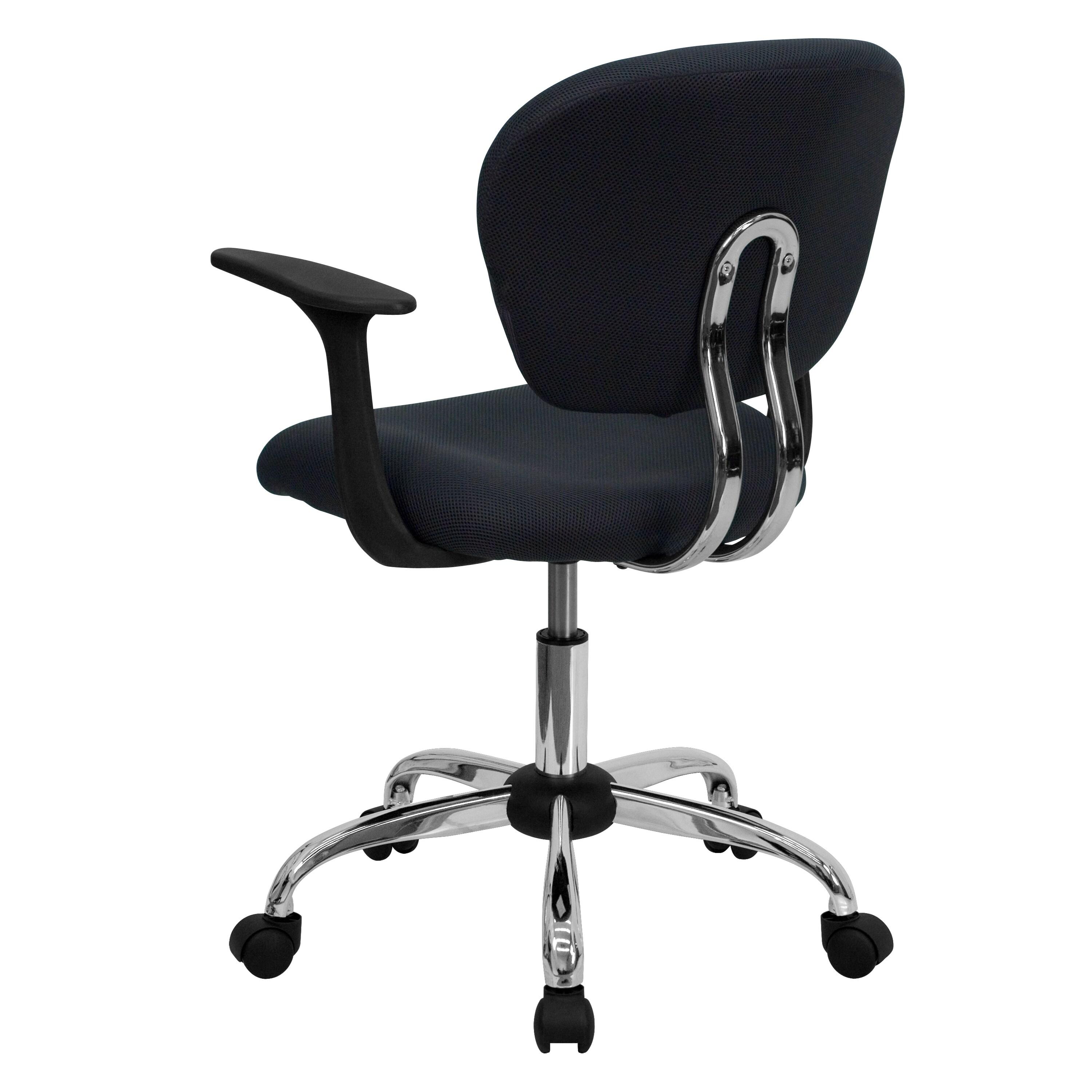 Flash Furniture Mid-Back Gray Mesh Padded Swivel Task Office Chair with Chrome Base and Arms
