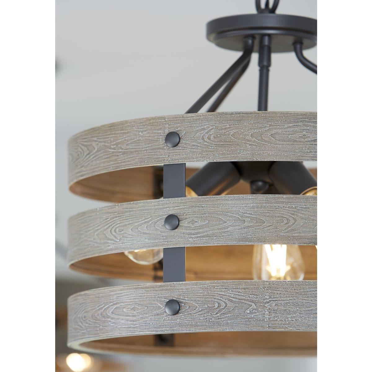Progress Lighting Gulliver 3-Light Semi-Flush Convertible Ceiling Light, Graphite, Wood Grained Texture