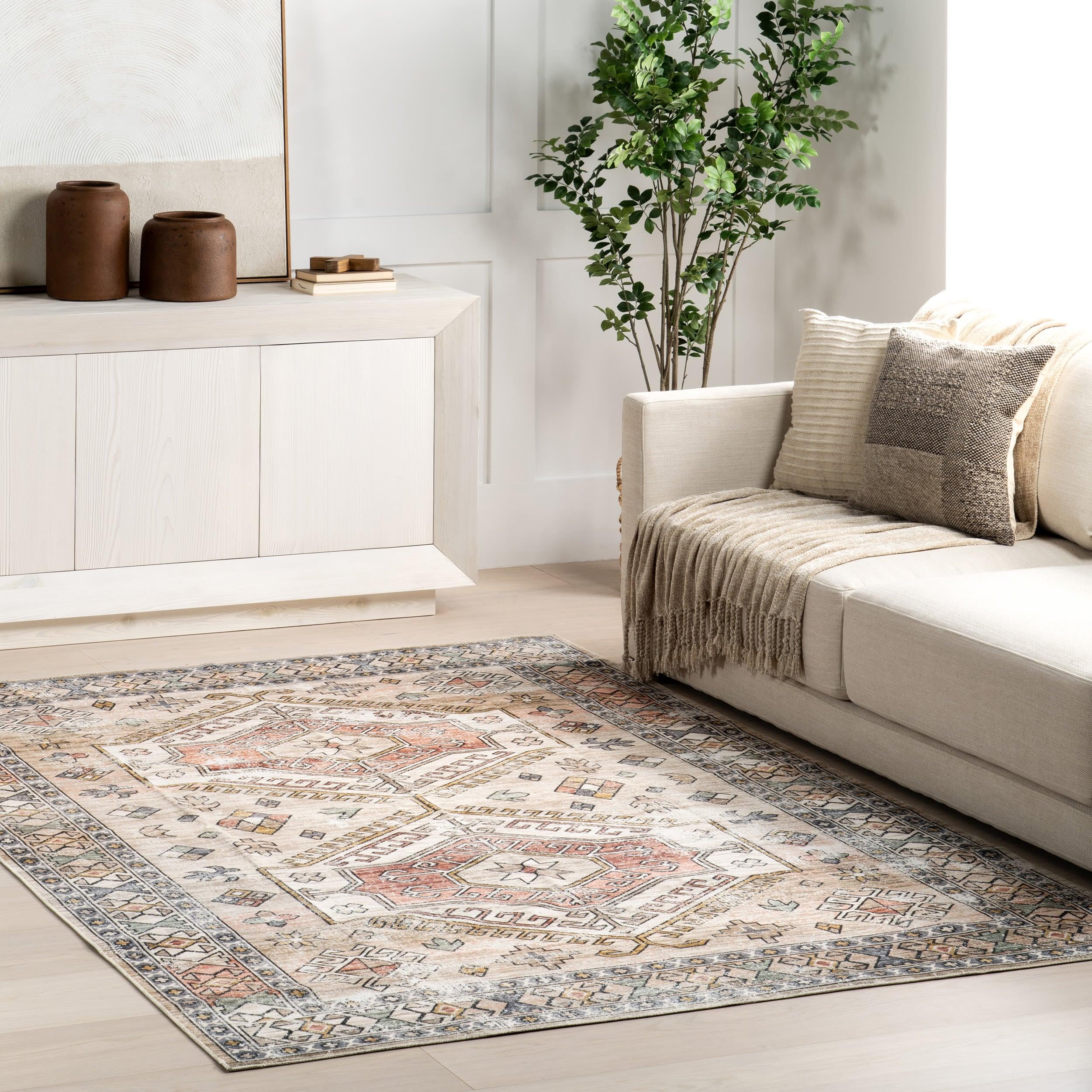 Nuloom Mae Medallion 2x3 Machine Washable Accent Indoor Area Rug for Living Room Bedroom Dining Room Entryway Kitchen, Peach/Ivory