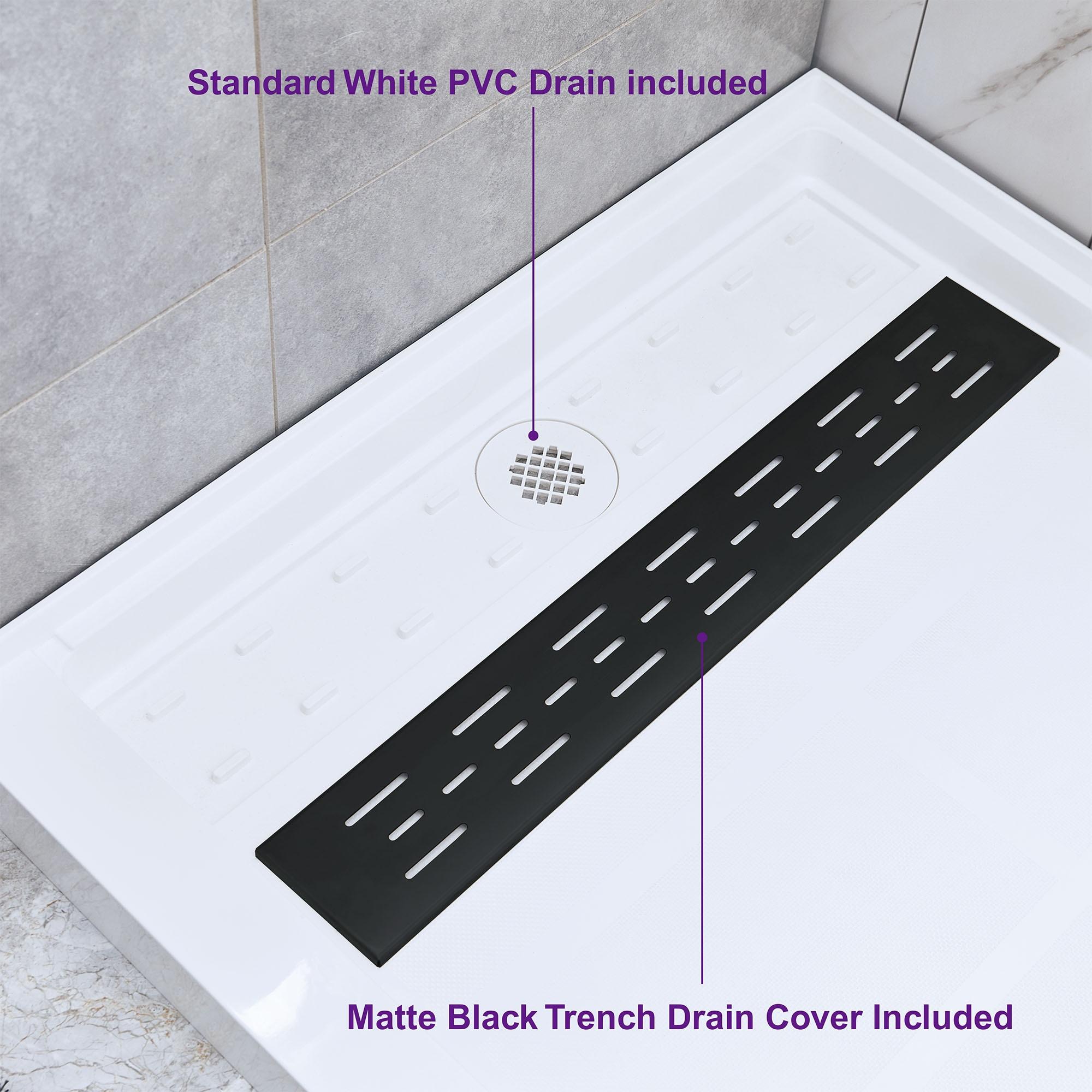 48" W x 36" Solid Surface Single Threshold Shower Pan Base with Drain Assembly & Drain Cover Included, Non-Slip