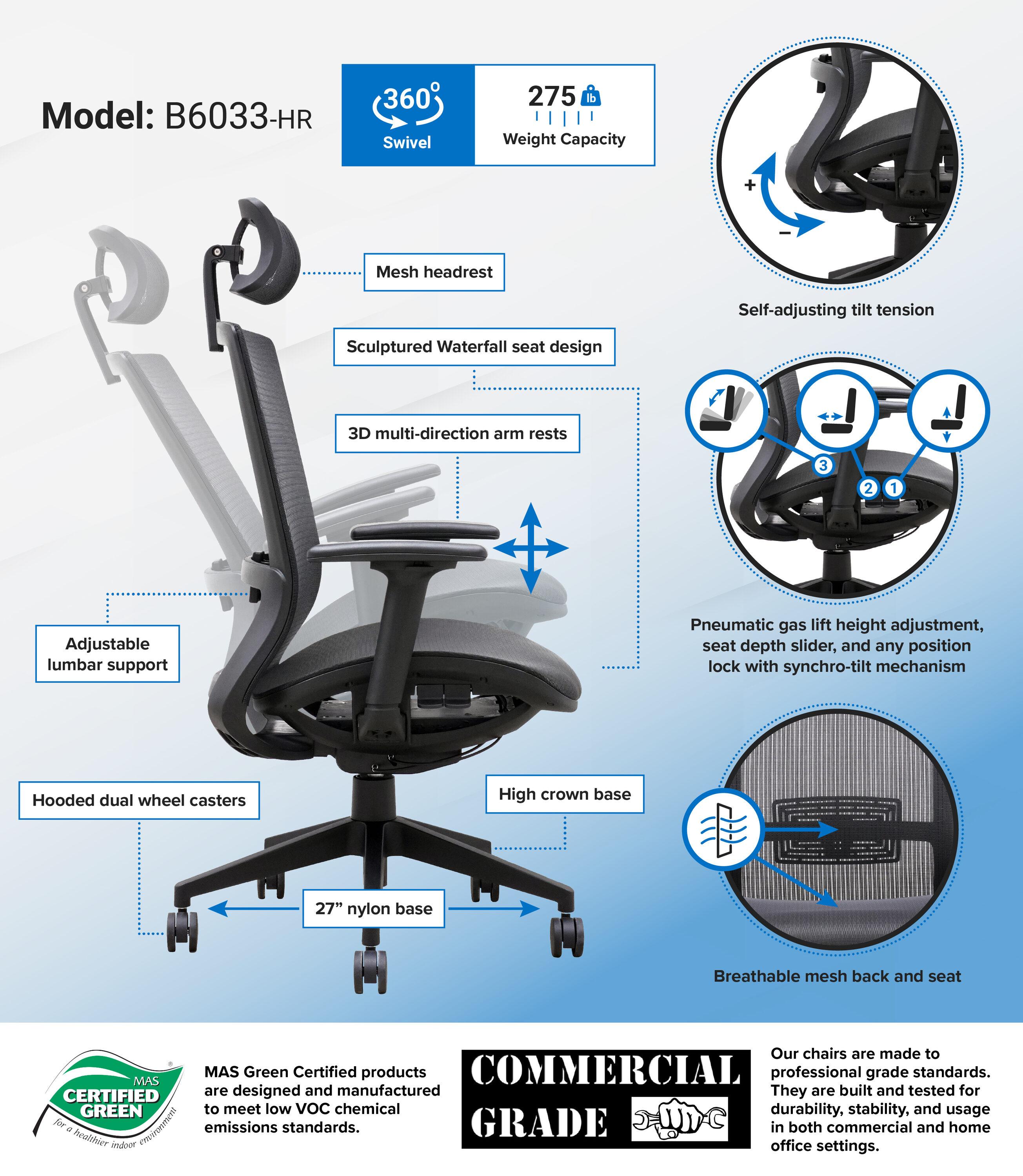 Black Ergonomic Mesh High Back Swivel Task Chair with Adjustable Arms