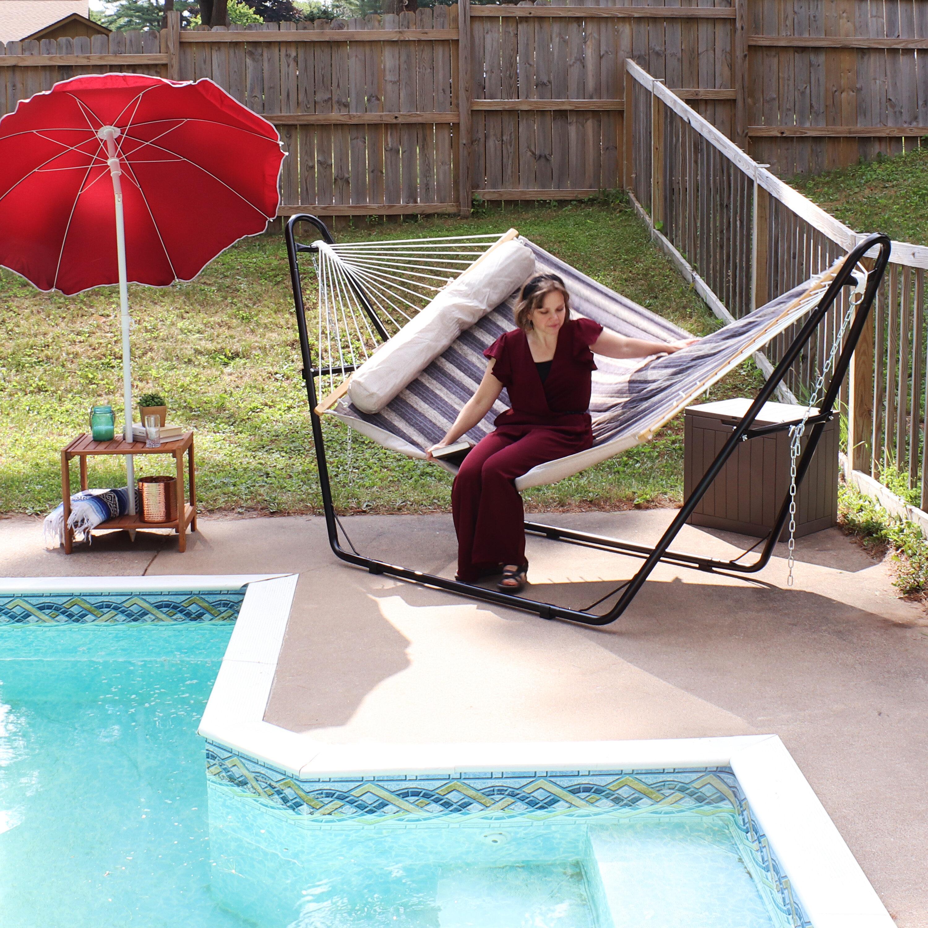 Mountainside Double Quilted Fabric Hammock with Steel Stand