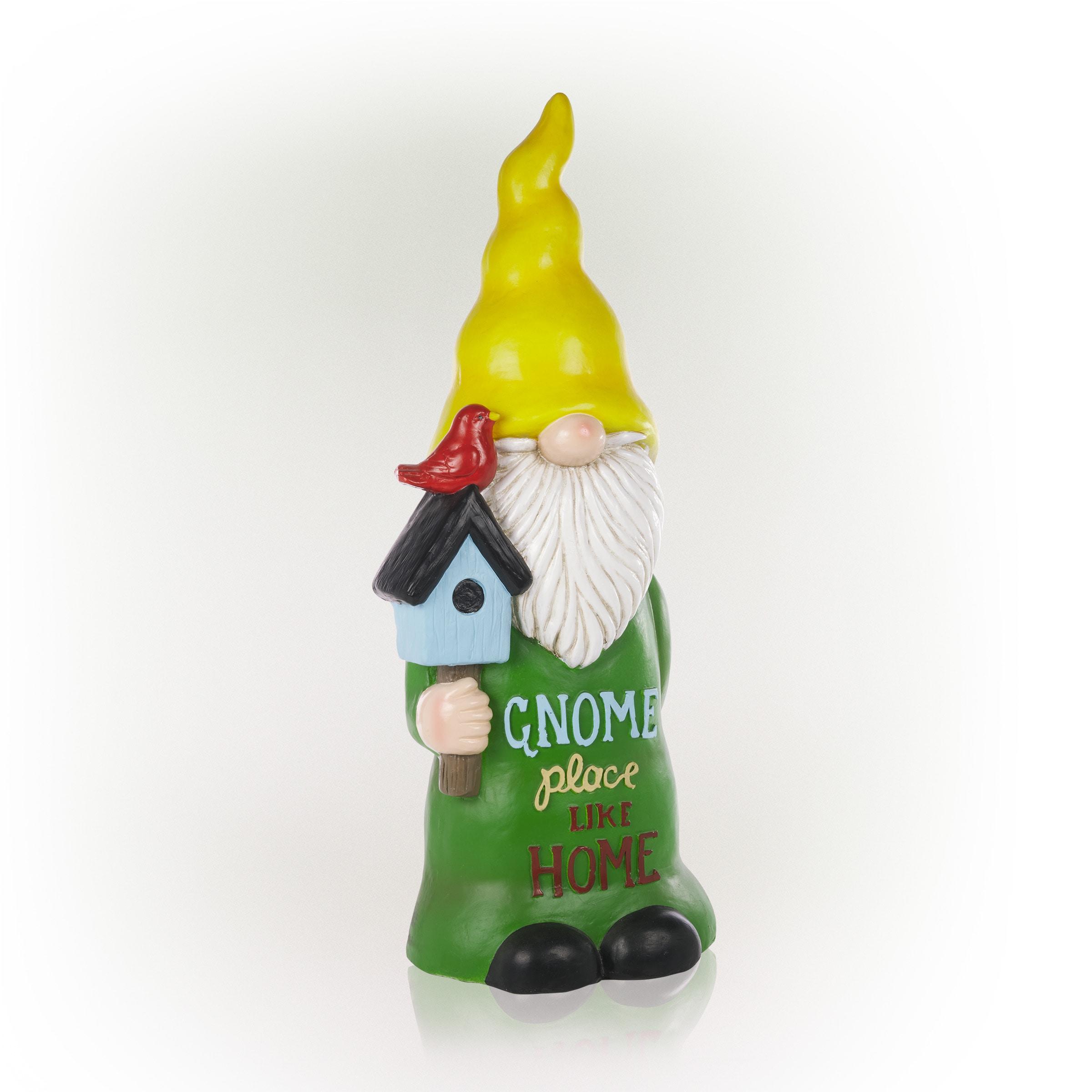 24" Magnesium Oxide "Gnome Place Like Home" Indoor/Outdoor Garden Gnome Statue Green/Yellow - Alpine Corporation