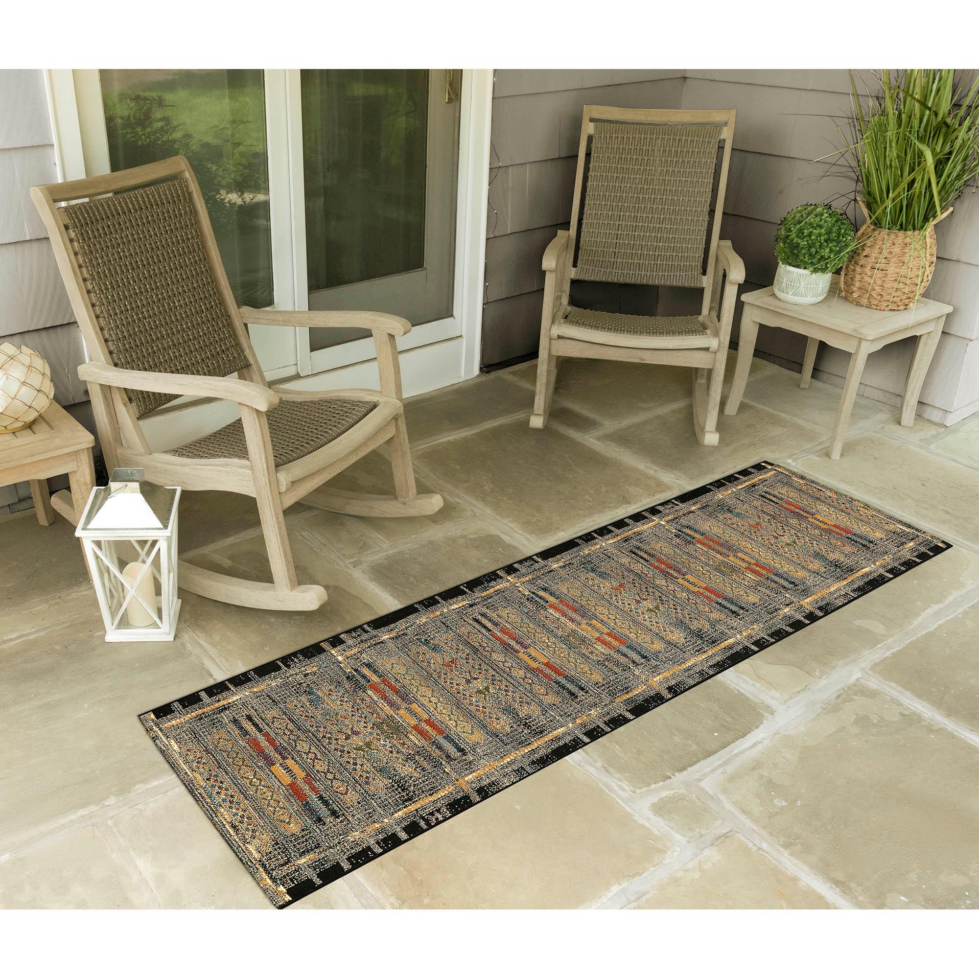 Liora Manne Marina Stripe Indoor/Outdoor Rug Black 1'11" x 7'6"