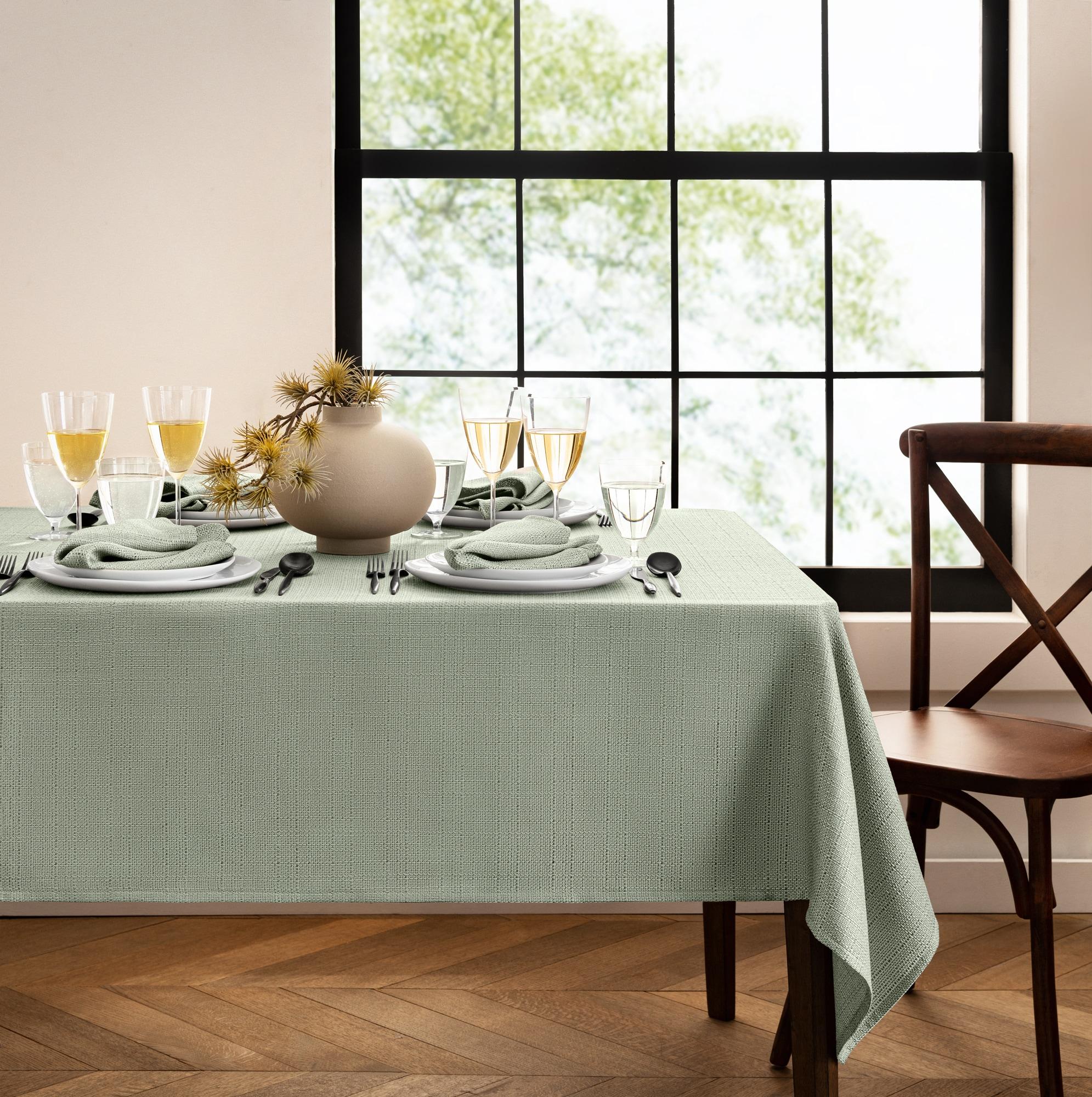 Laurel Solid Texture Water and Stain Resistant Tablecloth - 60" x 144" - Sage - Elrene Home Fashions