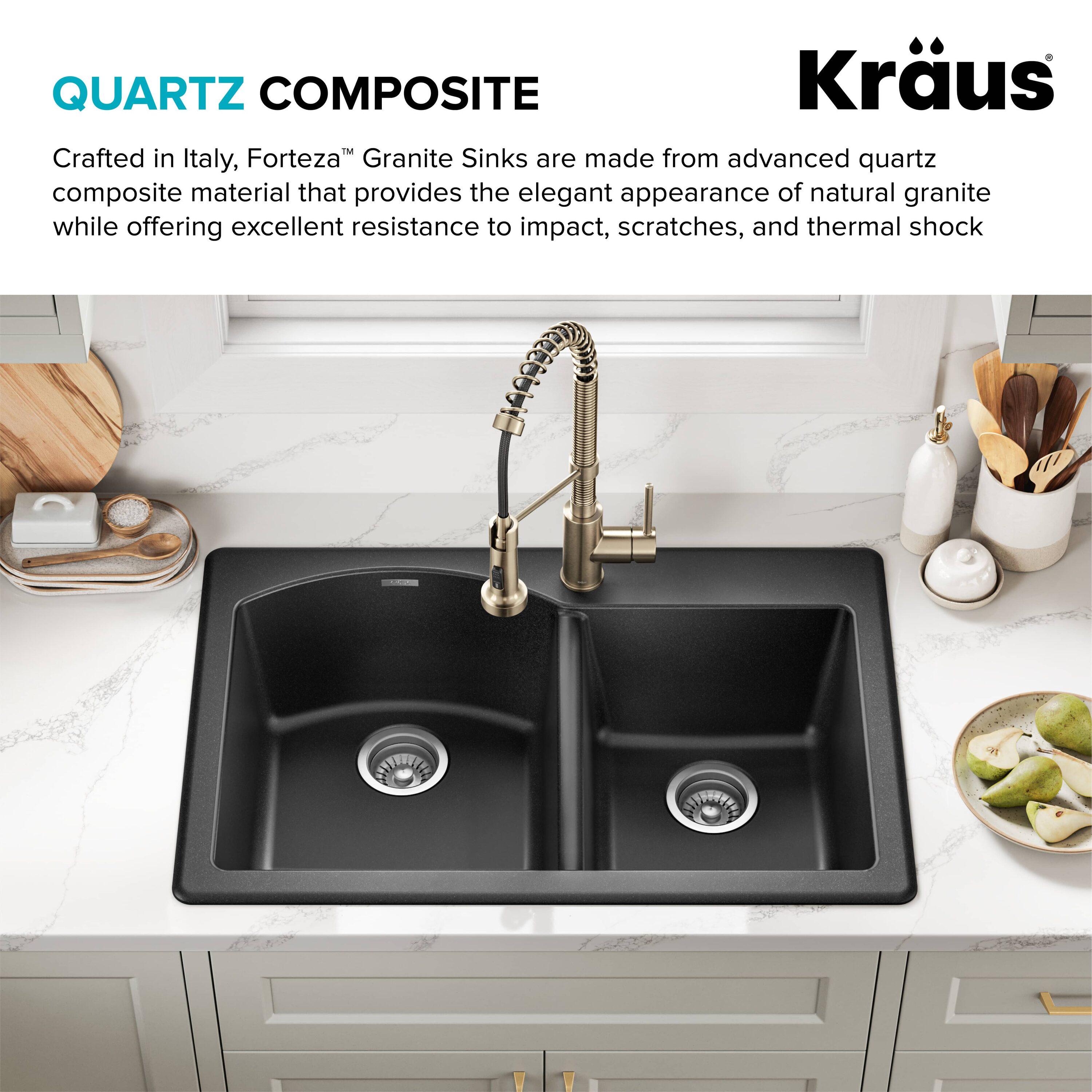 KRAUS Forteza™ 33" L Dual Mount 60/40 Double Bowl Granite Kitchen Sink