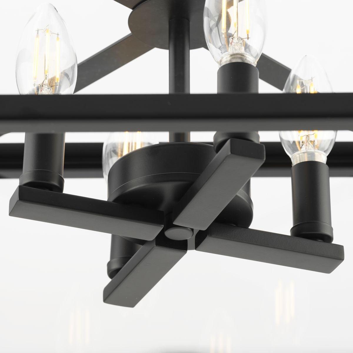 Progress Lighting Hillcrest 4-Light Semi-Flush Mount in Matte Black with Clear Beveled Glass Panels