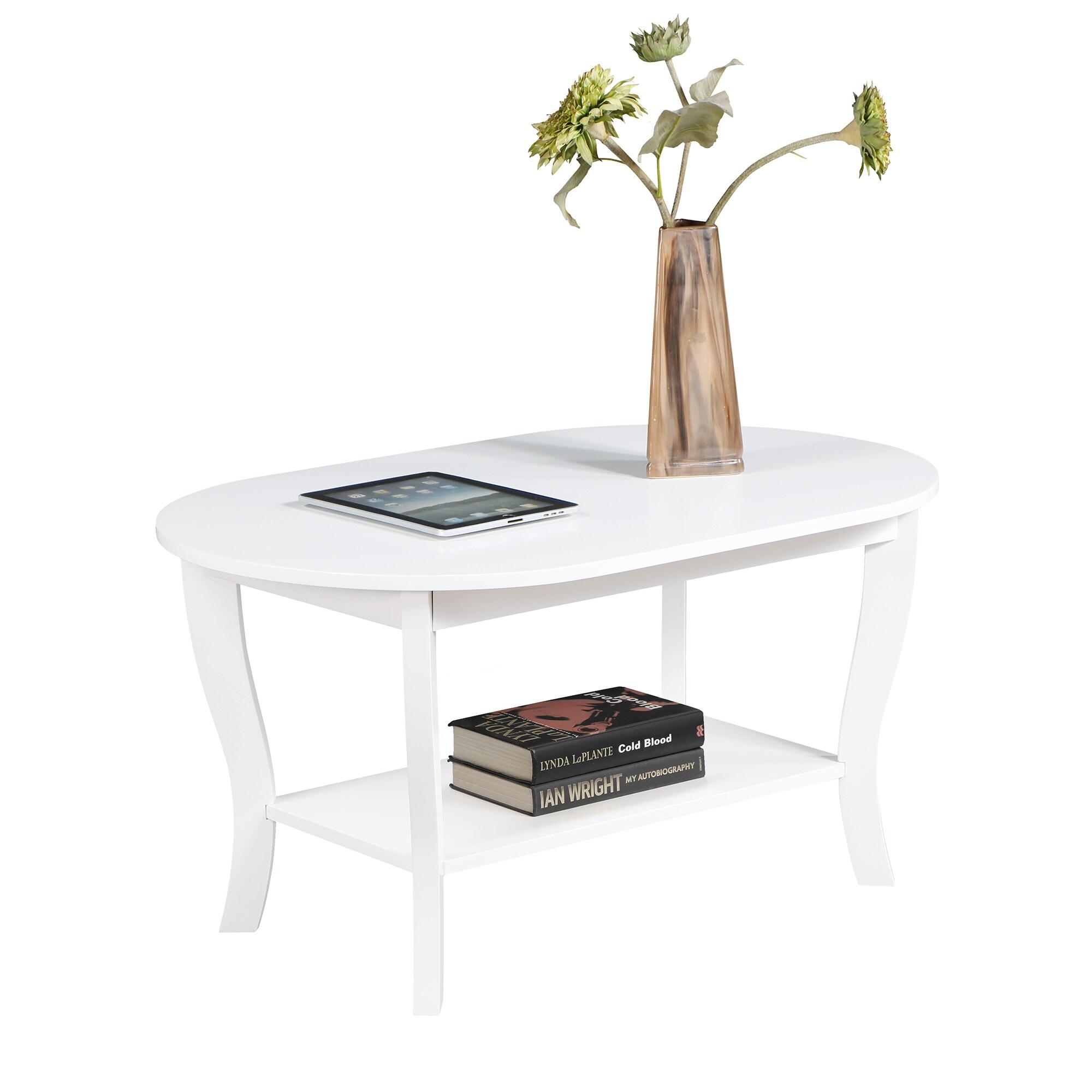 Convenience Concepts American Heritage Oval MDF Coffee Table with Shelf, White