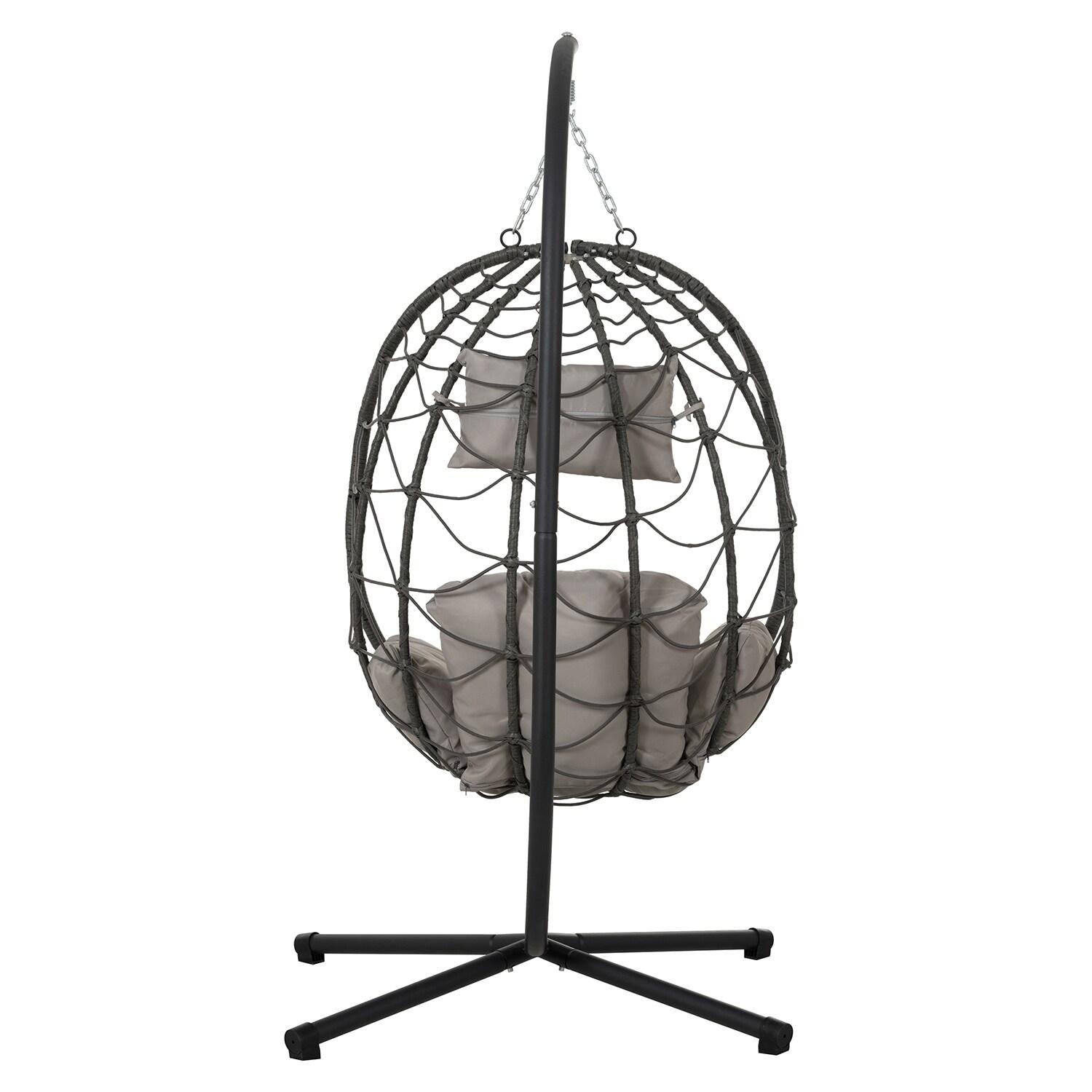 Tcbosik Swing Egg Chair with Stand, Indoor Outdoor Hanging Chair with Cushion for Bedroom Balcony Patio Garden, Easy to Assemble, Dark Grey