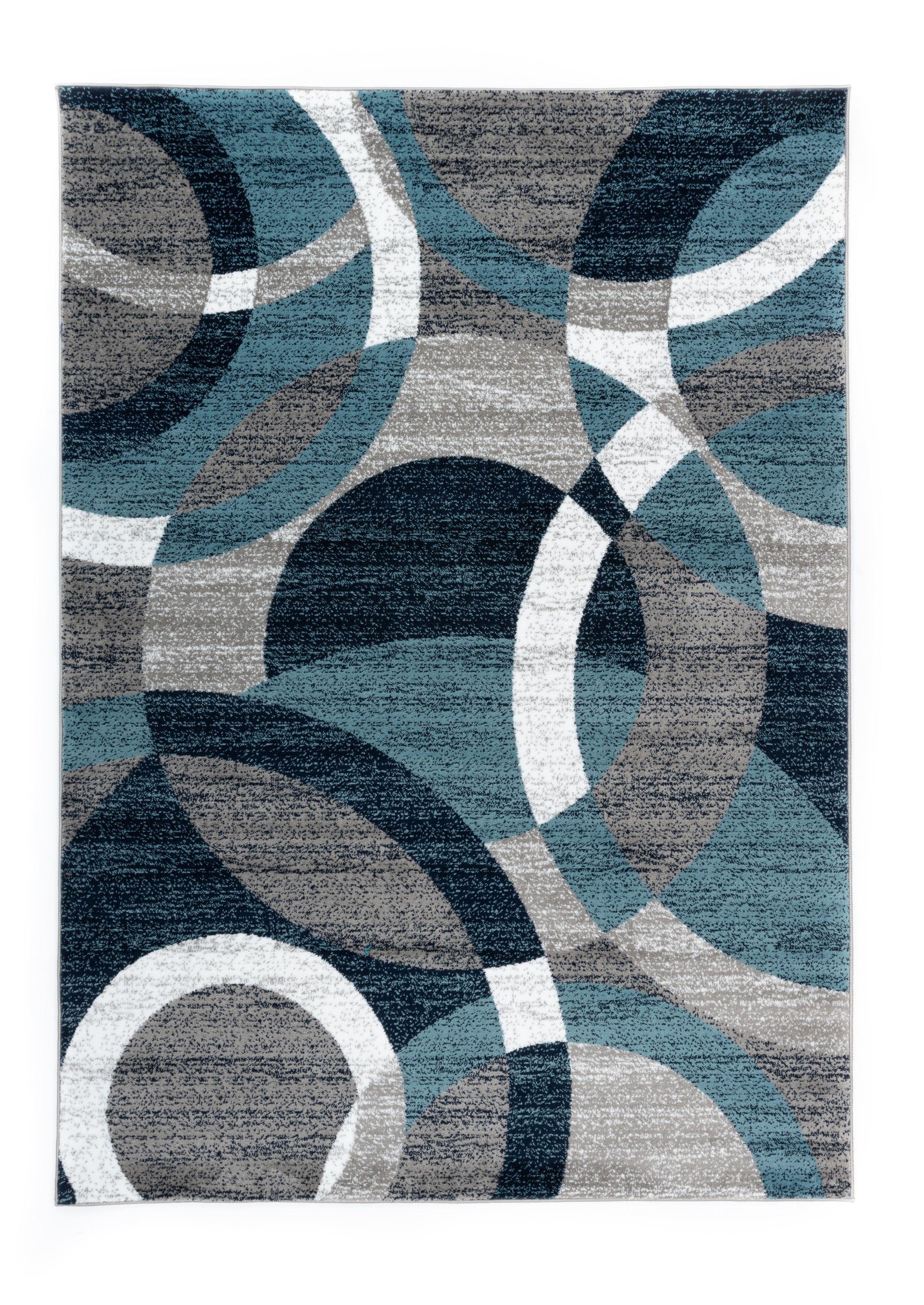 World Rug Gallery Geometric Circles Blue 5'3" x 7'3" Area Rug