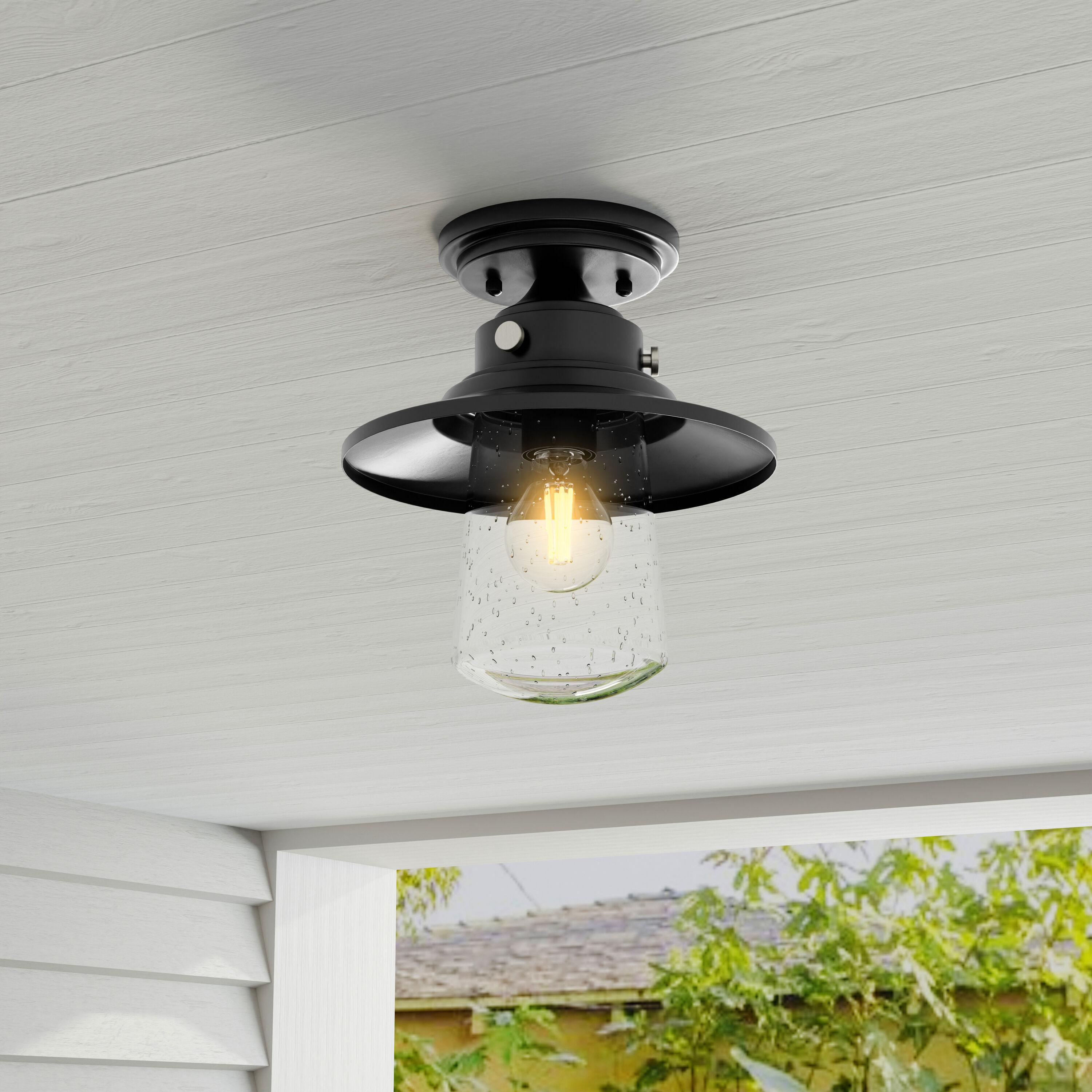 Progress Lighting Tremont 1-Light Matte Black Clear Seeded Glass Farmhouse Outdoor Semi-Flush Mount