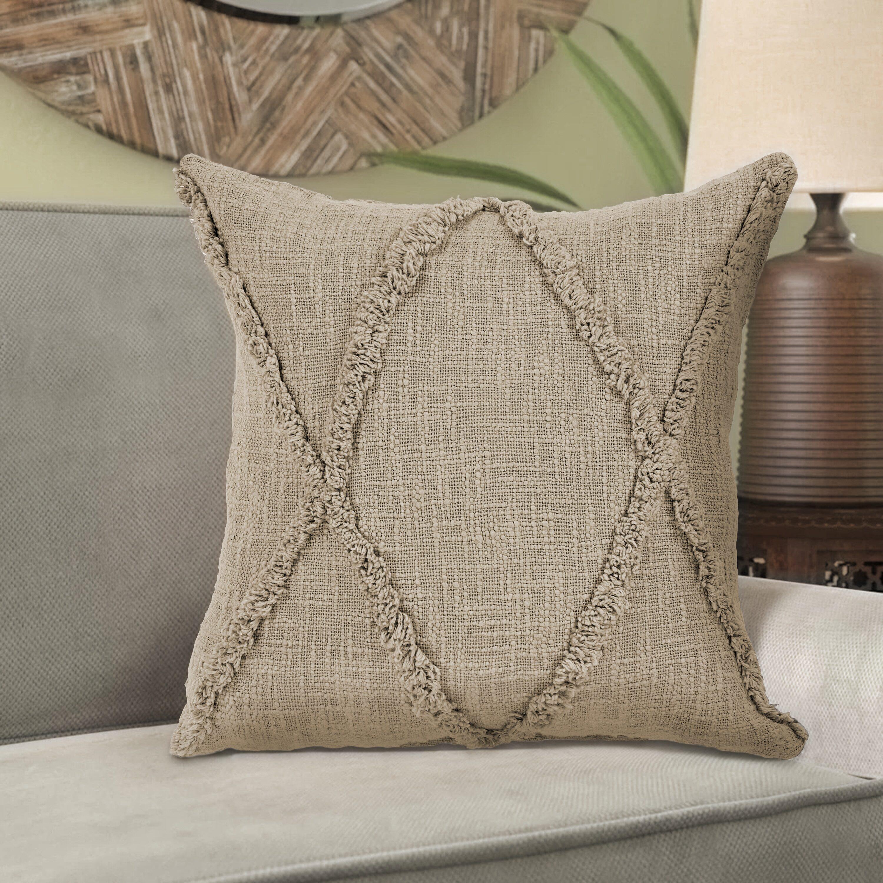 Woven Paths Sara 20" x 20" Taupe Shag Diamond Cotton Adult Decorative Throw Pillow