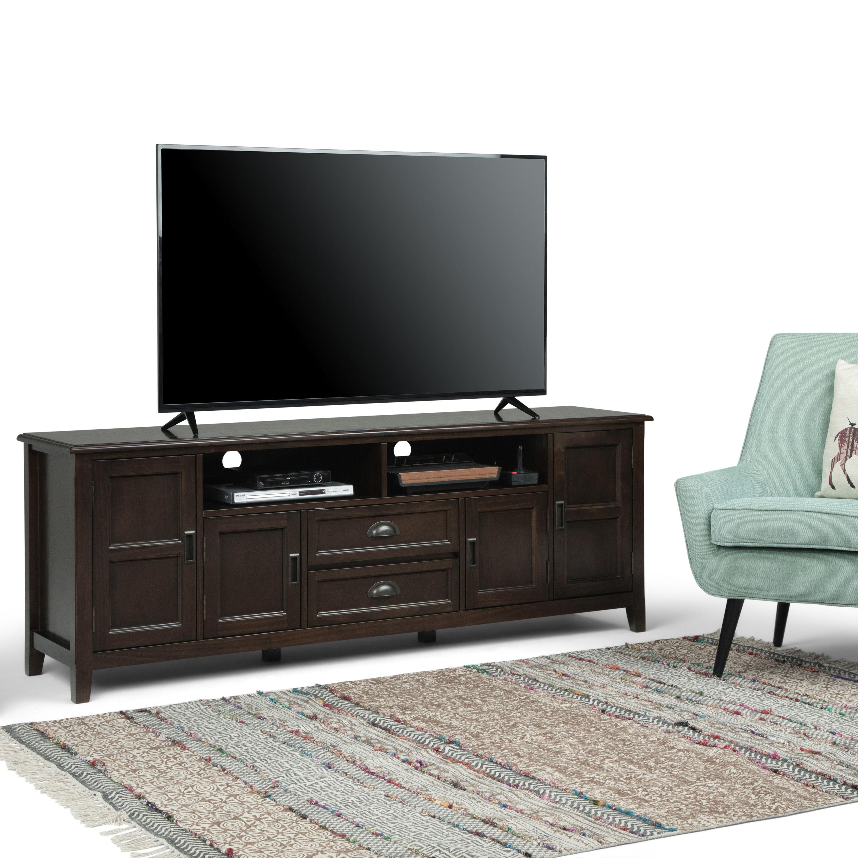Simpli Home Burlington 72"W Solid Wood TV Stand for TVs up to 80" with 4 Cabinets