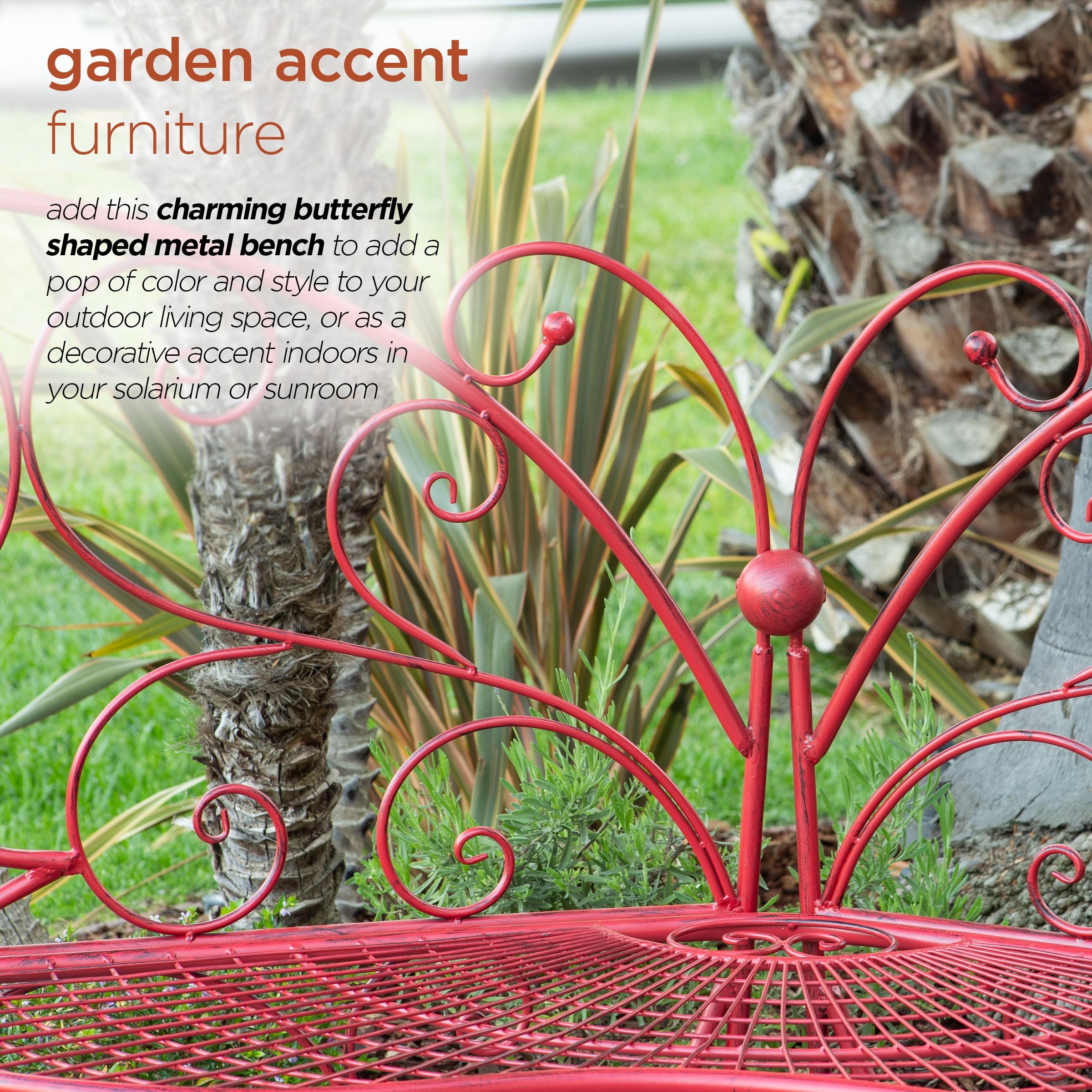 Butterfly Metal Bench Red - Alpine Corporation: Durable Garden Seating, Weather-Resistant Iron Construction