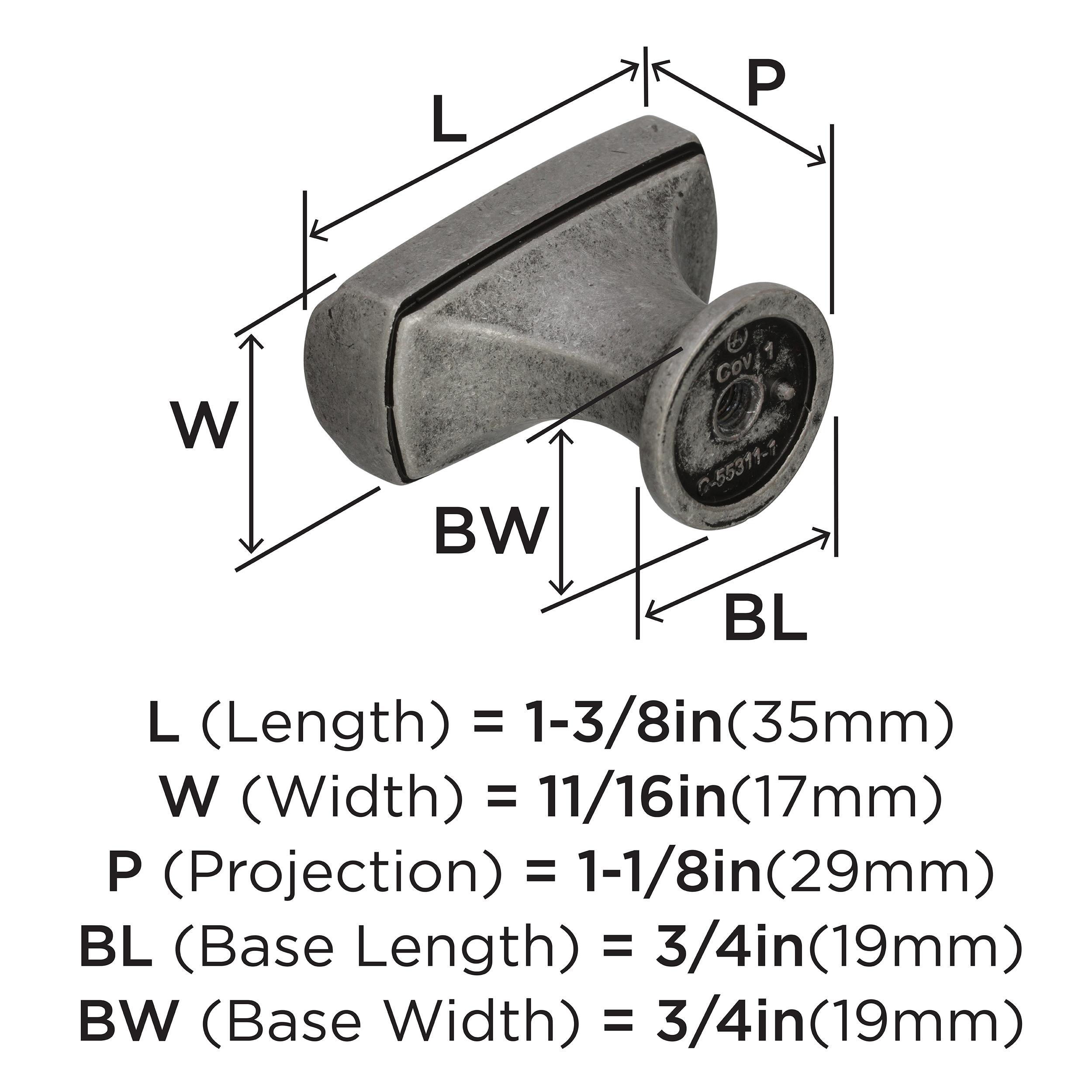 Amerock Highland Ridge 1-3/8 inch (35mm) Length Aged Pewter Cabinet Knob