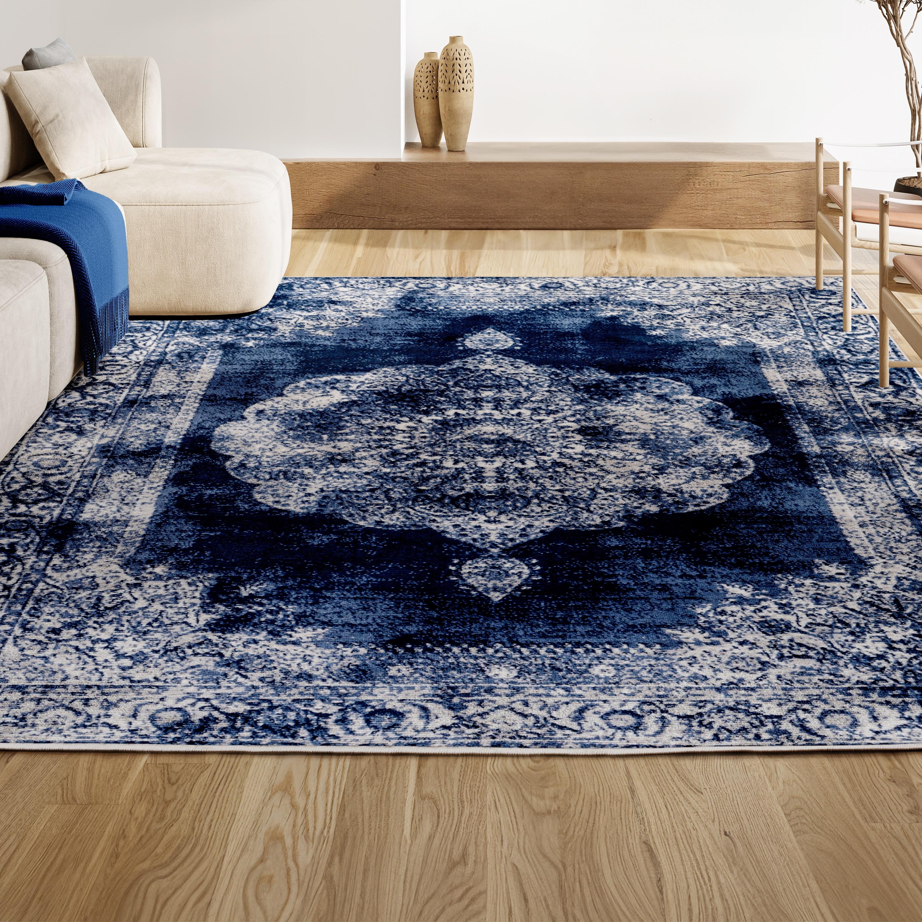 3'x5' Rosalia Cottage Medallion Area Rug, Navy/Ivory - JONATHAN Y