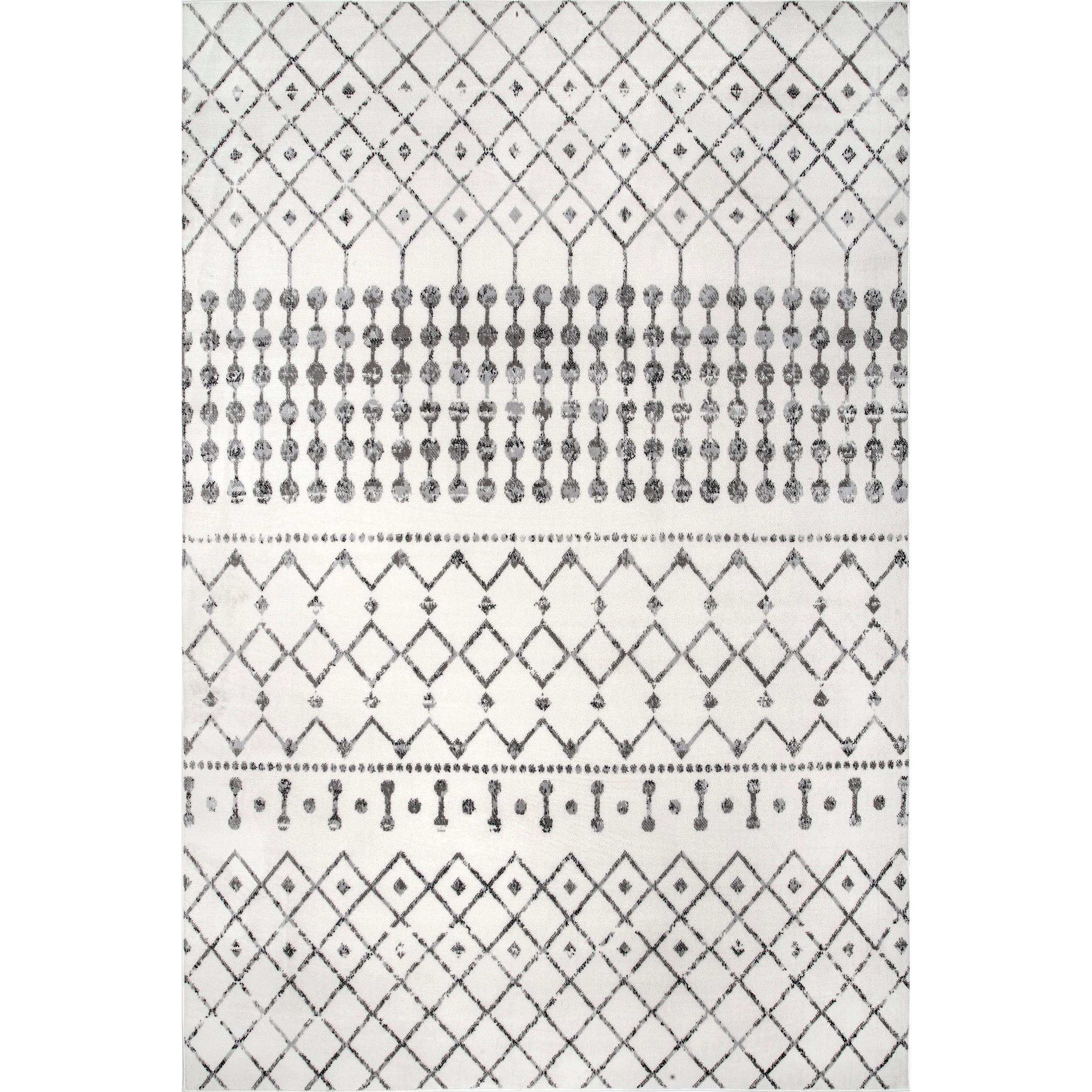 Nuloom 7x9 Zola Geometric Moroccan Indoor Area Rug, Grey, Faded Bohemian Design, Stain Resistant, BedroomLiving Room, Kitchen,