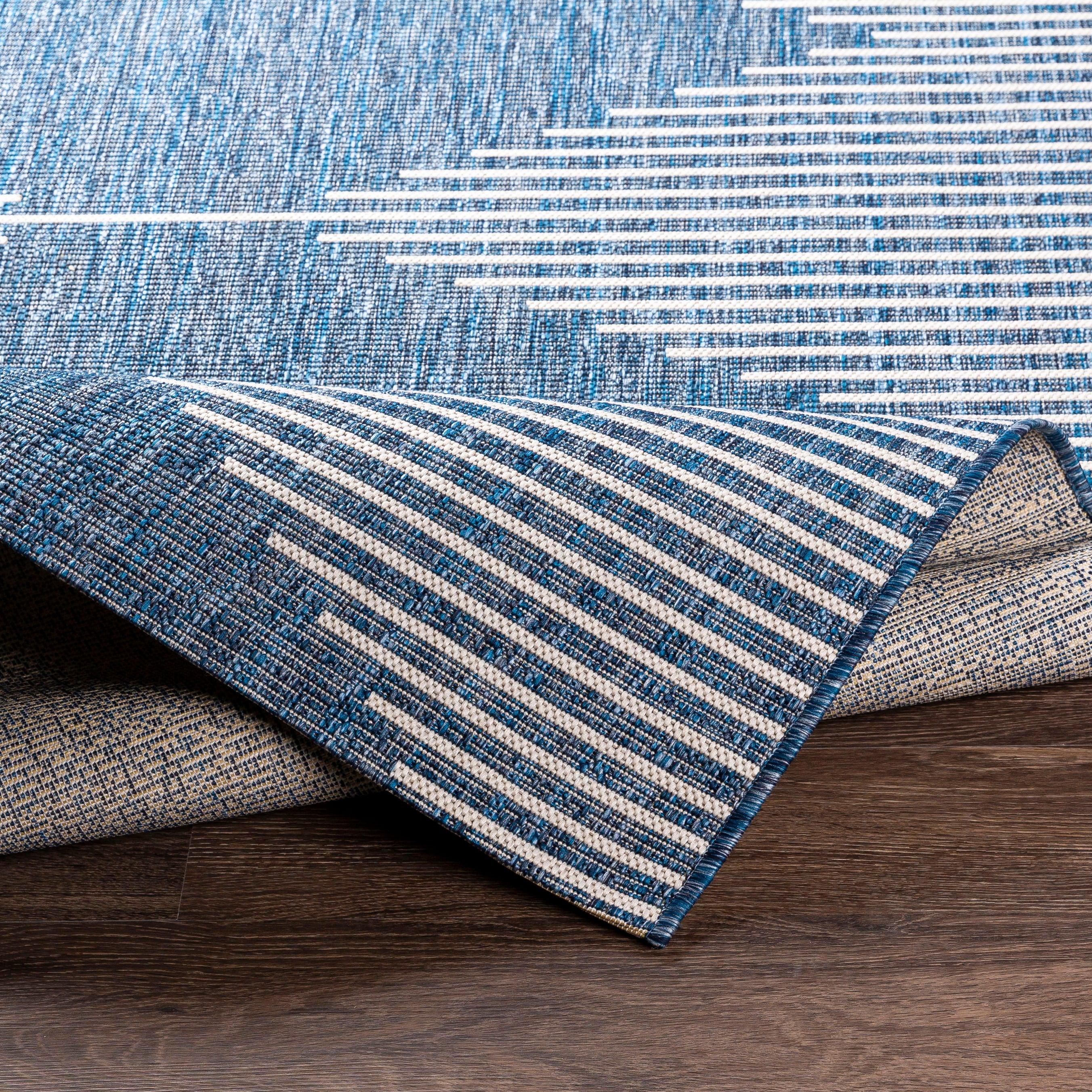 Square Blue Synthetic Easy Care Outdoor Rug 6'7" x 6'7"
