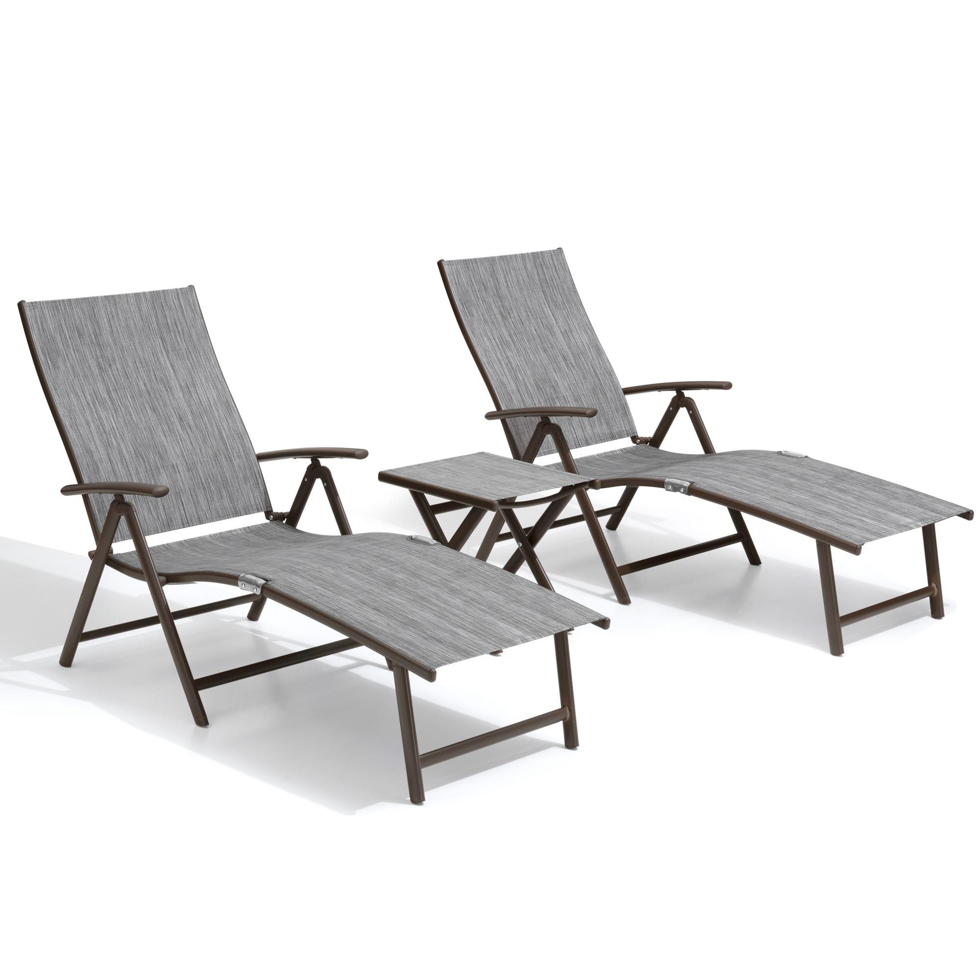 3pc Outdoor Set with Aluminum Adjustable Chaise Lounge & Table Set - Black/Gray - Crestlive Products: Weather-Resistant Patio Furniture Set