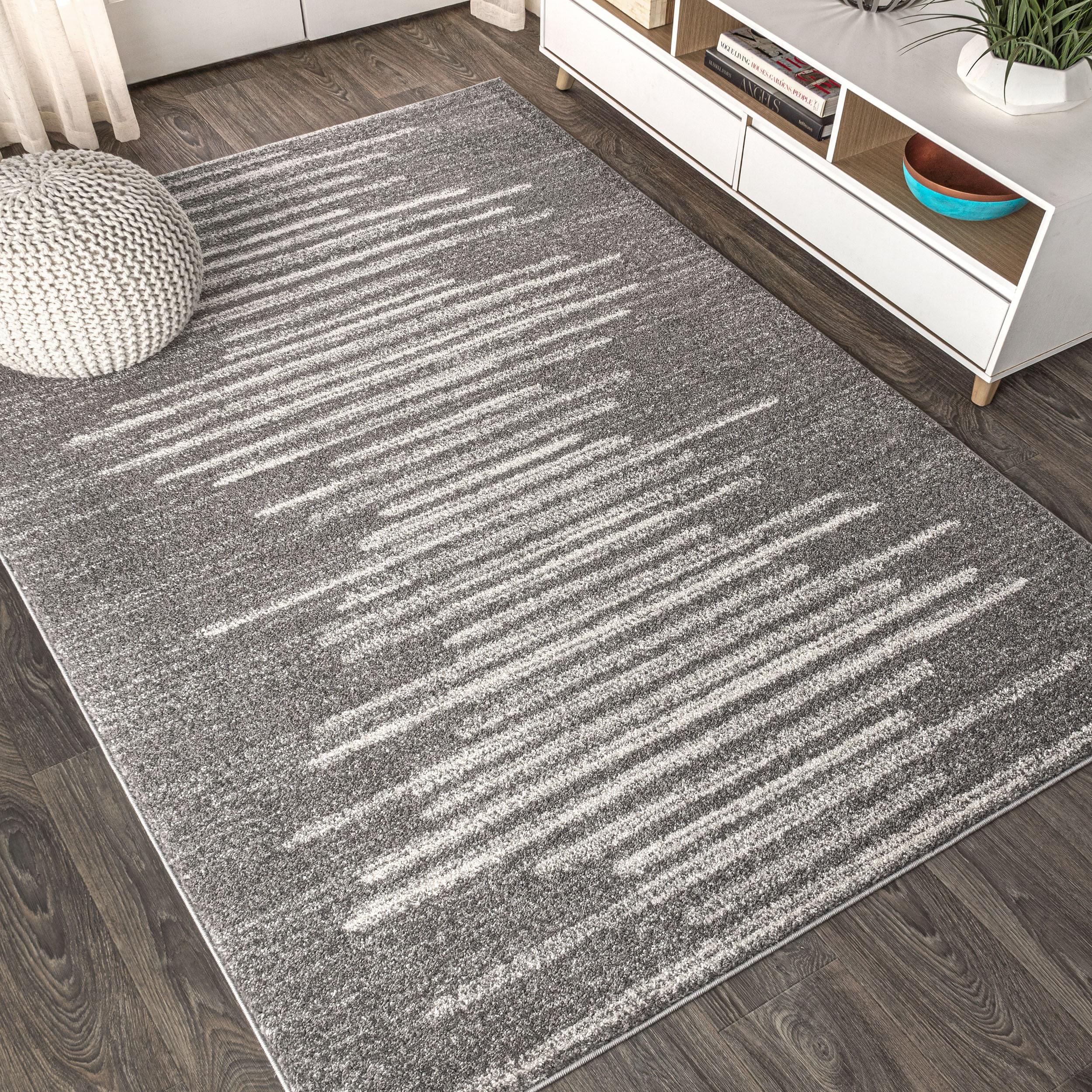8'x10' Aya Berber Stripe Geometric Area Rug, Gray/Cream - JONATHAN Y