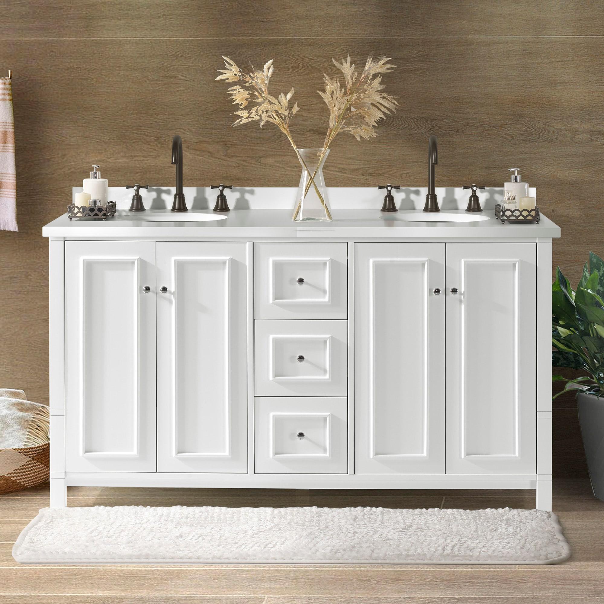 Alaterre Furniture Williamsburg 60"W White Wood Vanity Cabinet Only