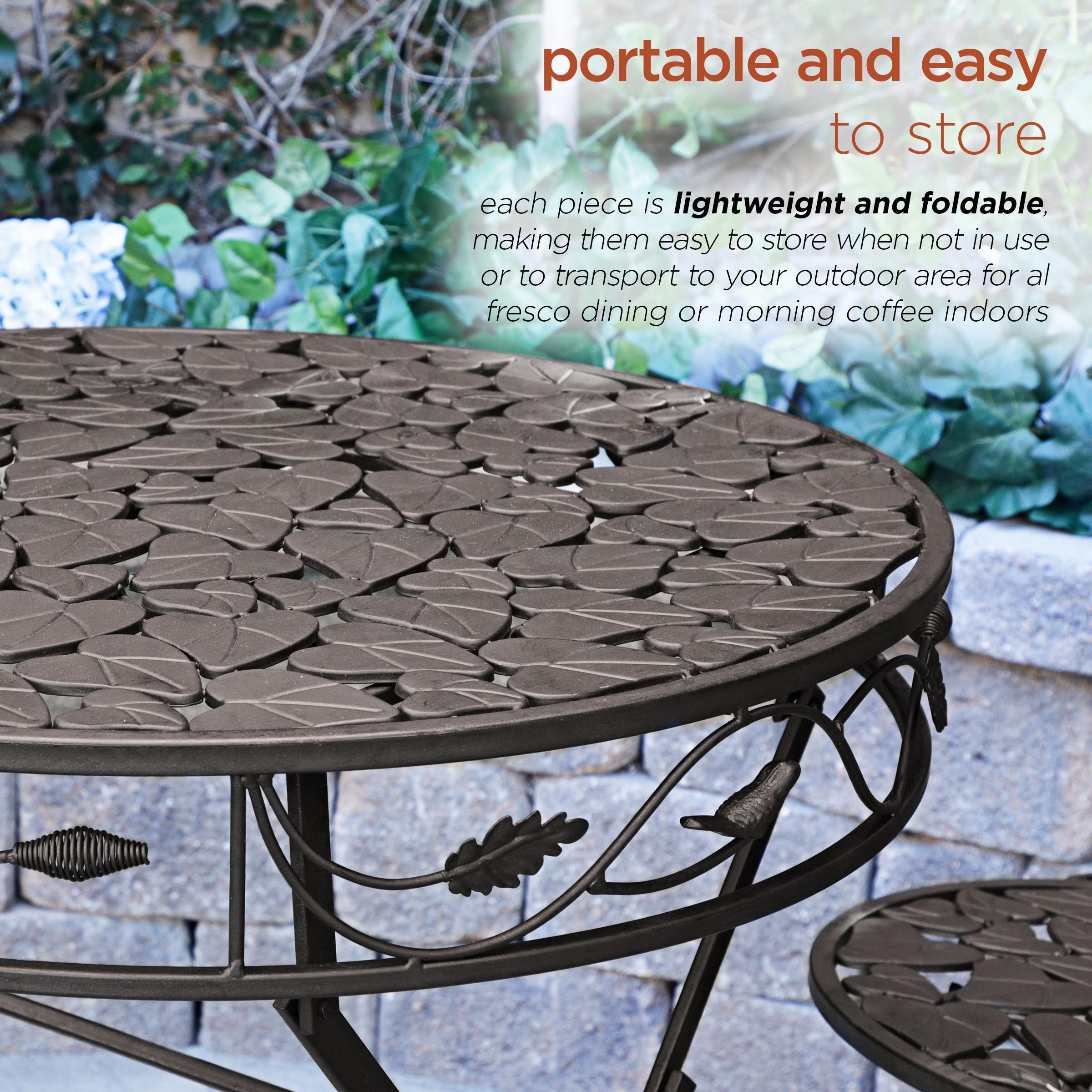 3pc Iron Garden Bistro Set with Leaf Design Brown - Alpine Corporation: Weather-Resistant, No Assembly Required