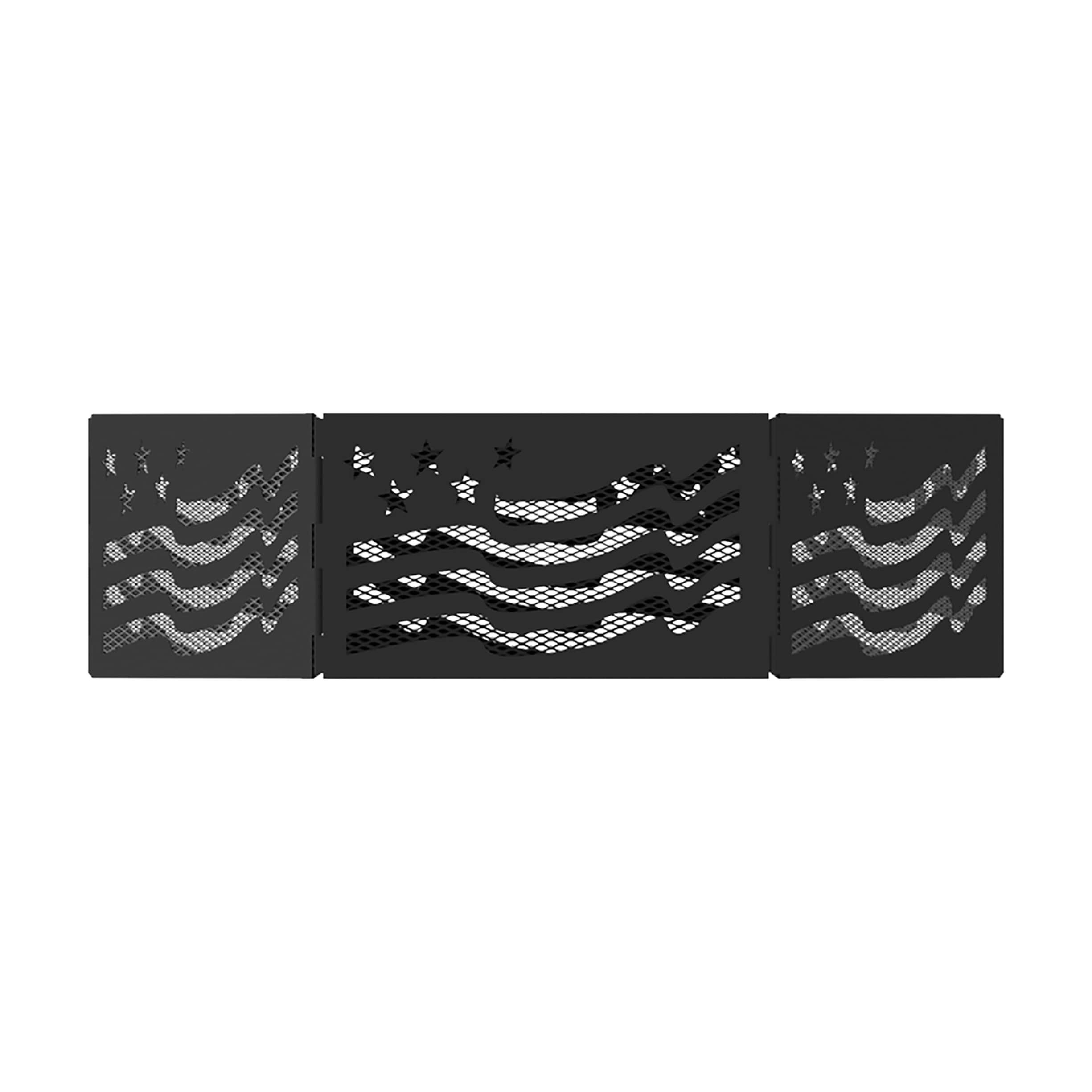 Blue Sky Outdoor Living 36" x 12" Zion Portable Folding Fire Ring, Stars and Stripes, Black