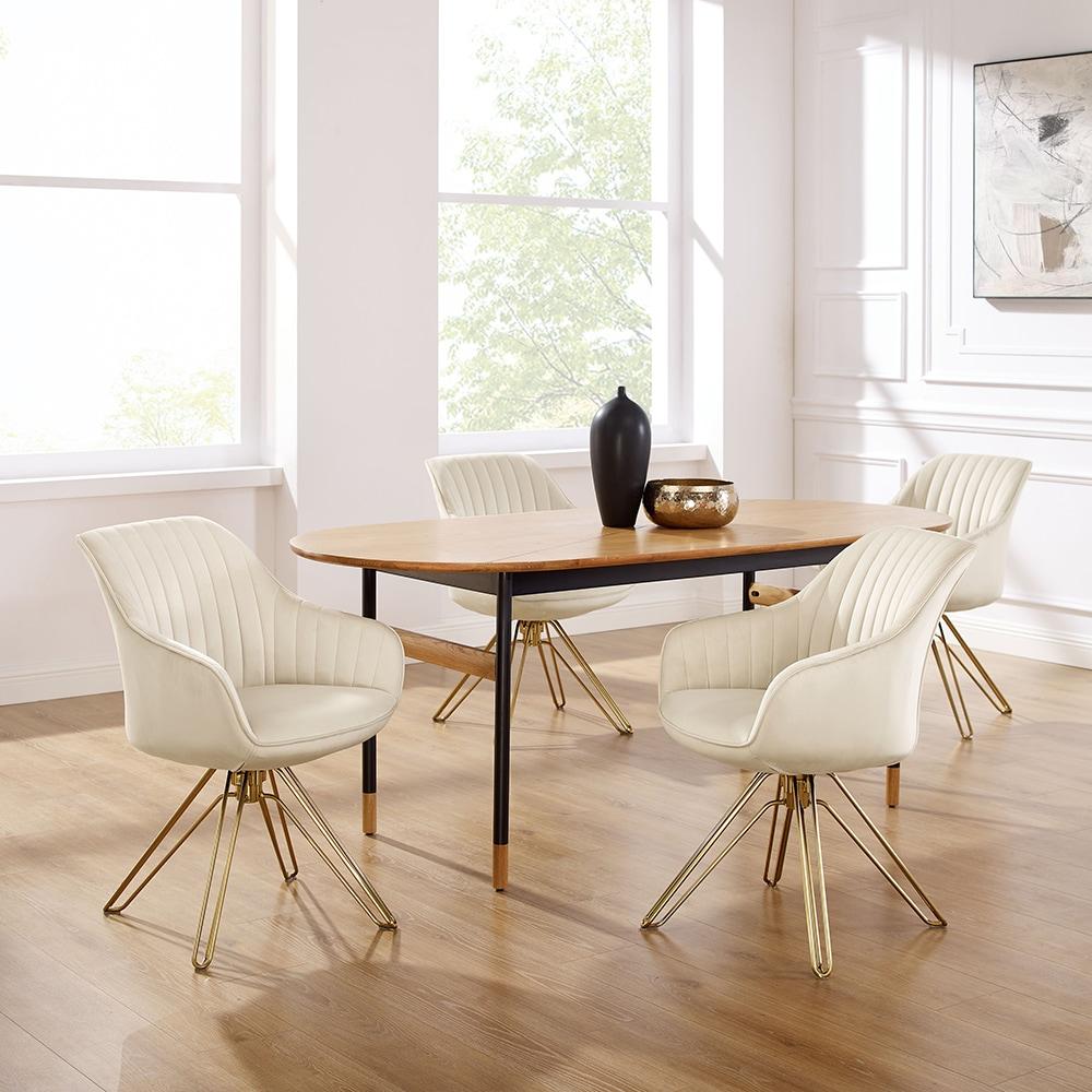 Art Leon Comfortable Velvet Swivel Accent Armchair with Golden Legs, Off White