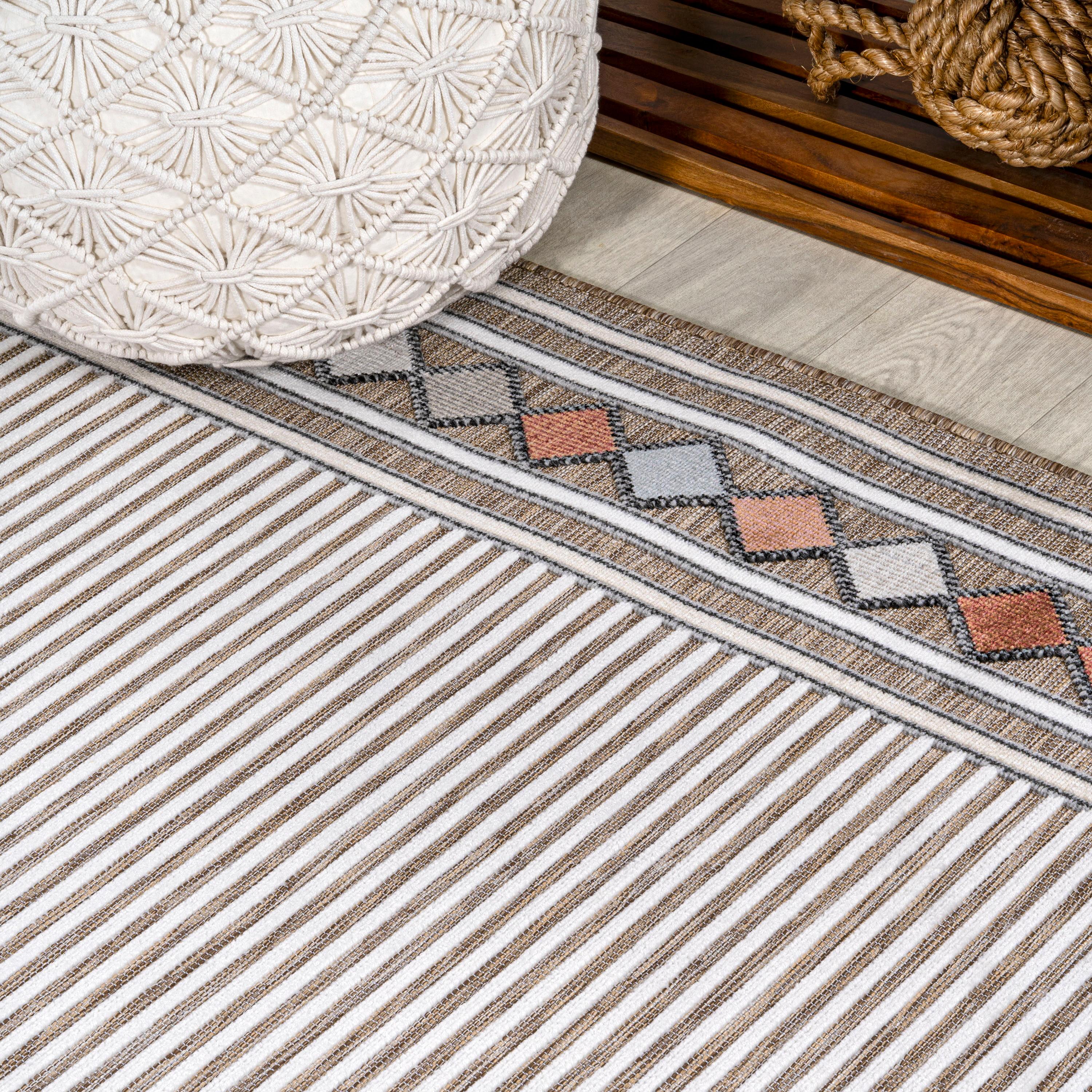 JONATHAN Y Sebastian High-Low Modern Diamond Border Brown/Ivory 3 ft. x 5 ft. Indoor/Outdoor Area Rug