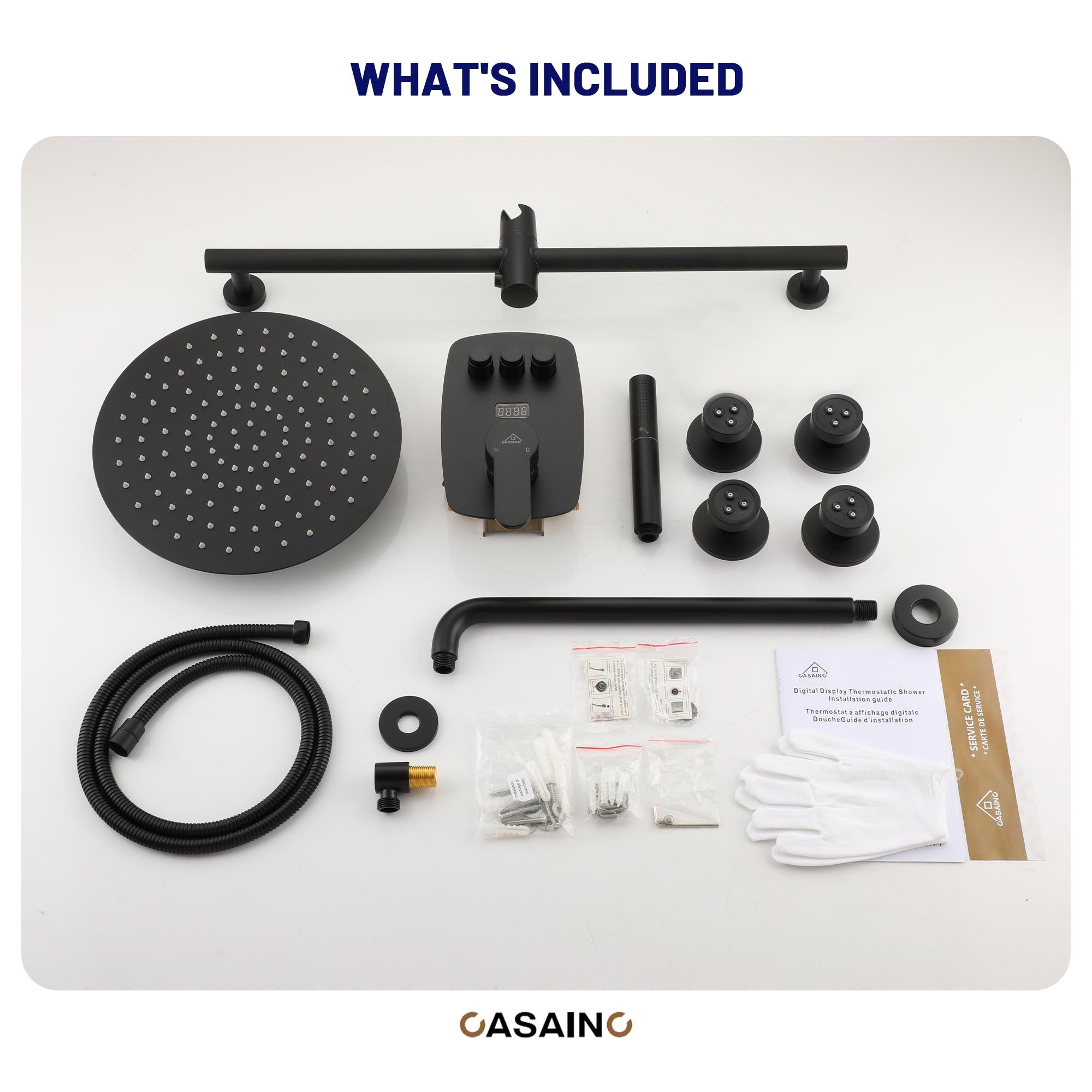 3-Function 12 Inch Temperature Digital Display Shower System With 2-Setting Slider Bar Handheld And 4Pcs Body Jets