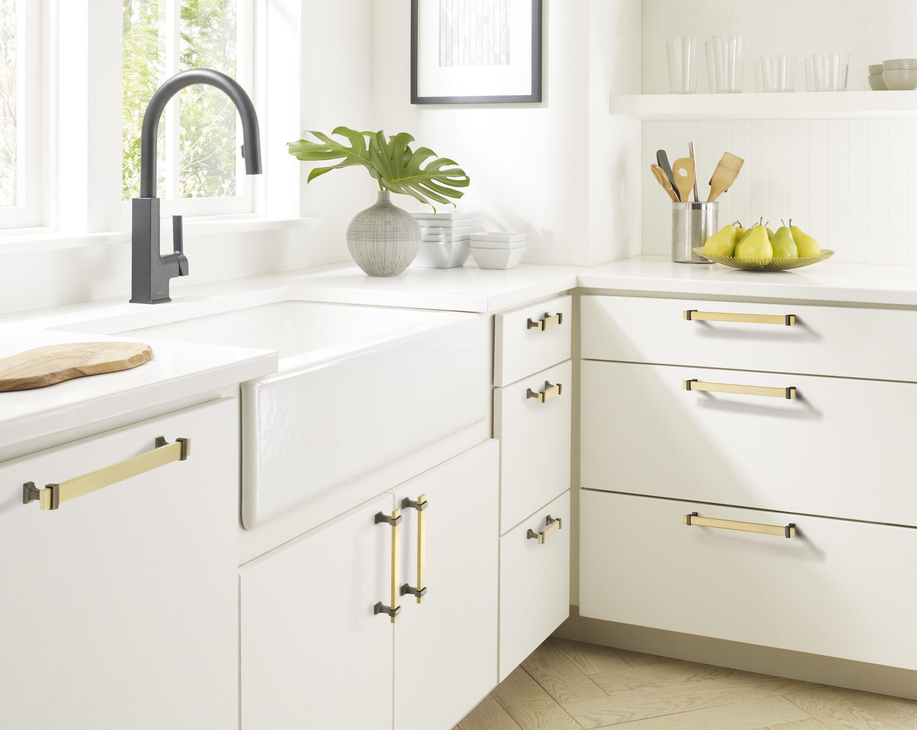 Amerock Overton 3-3/4 inch (96mm) Center-to-Center Brushed Gold/Black Chrome Cabinet Pull