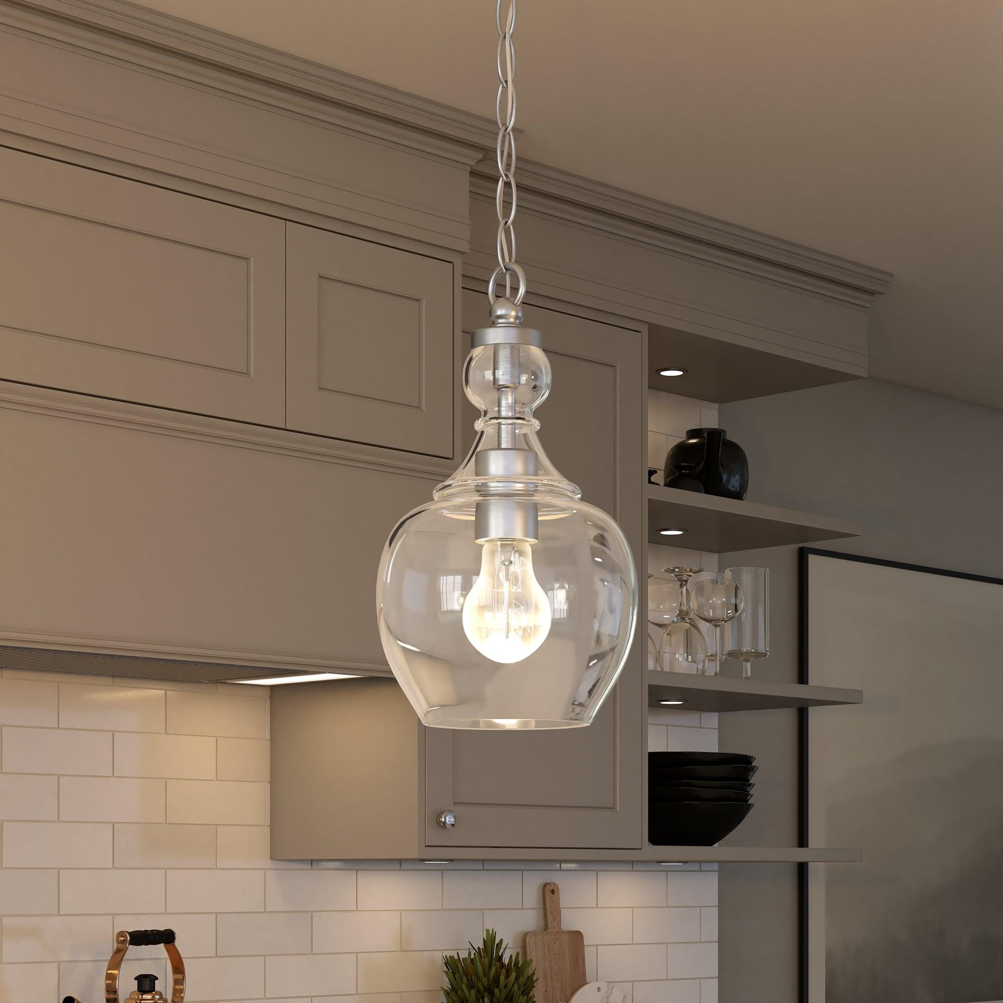 Evelyn&Zoe 7" Brushed Nickel Finish Metal/Glass Pendant