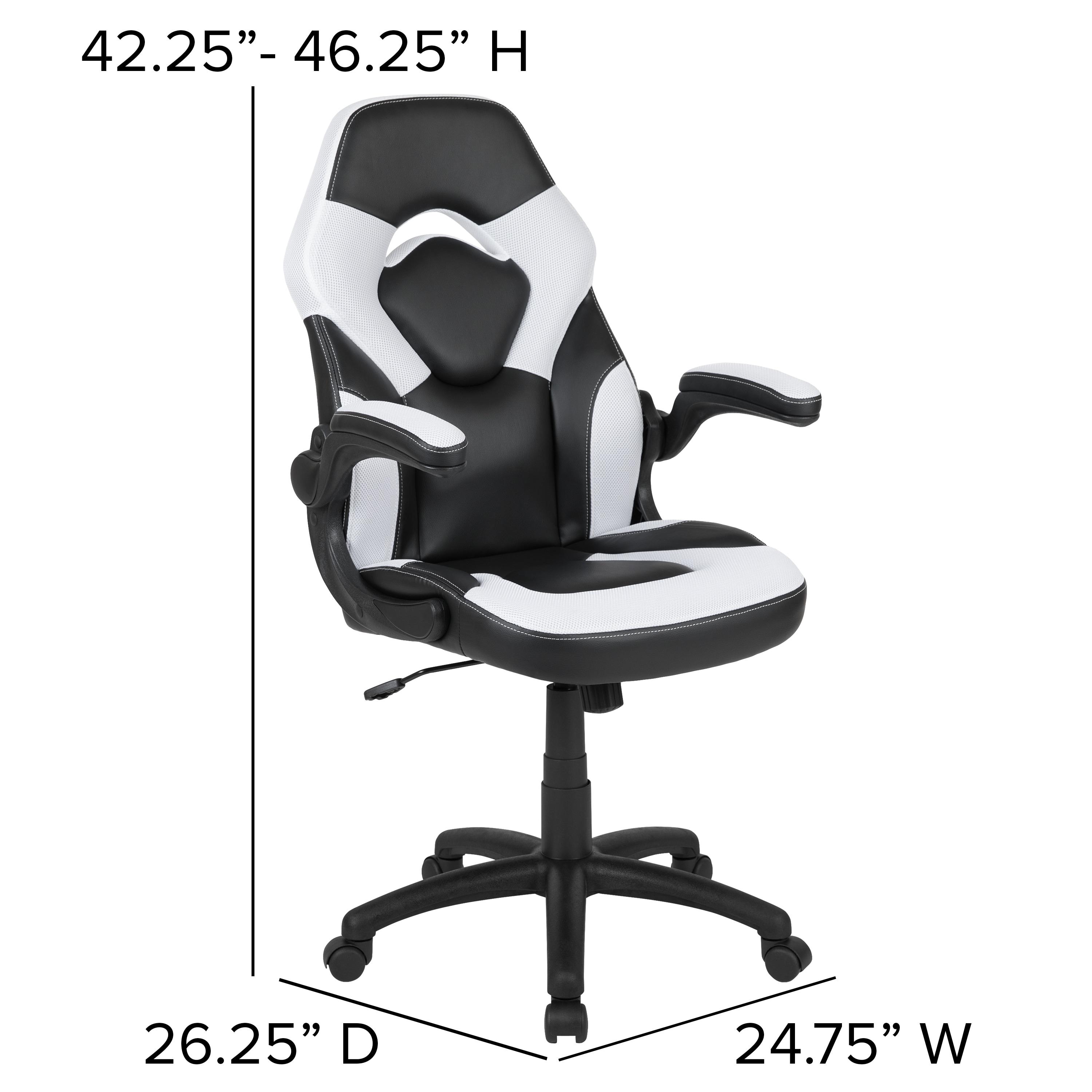 Flash Furniture X10 Gaming Chair, Racing Ergonomic Office Chair, Height Adjustable Swivel Computer Chair with Flip-Up Arms, White/Black LeatherSoft