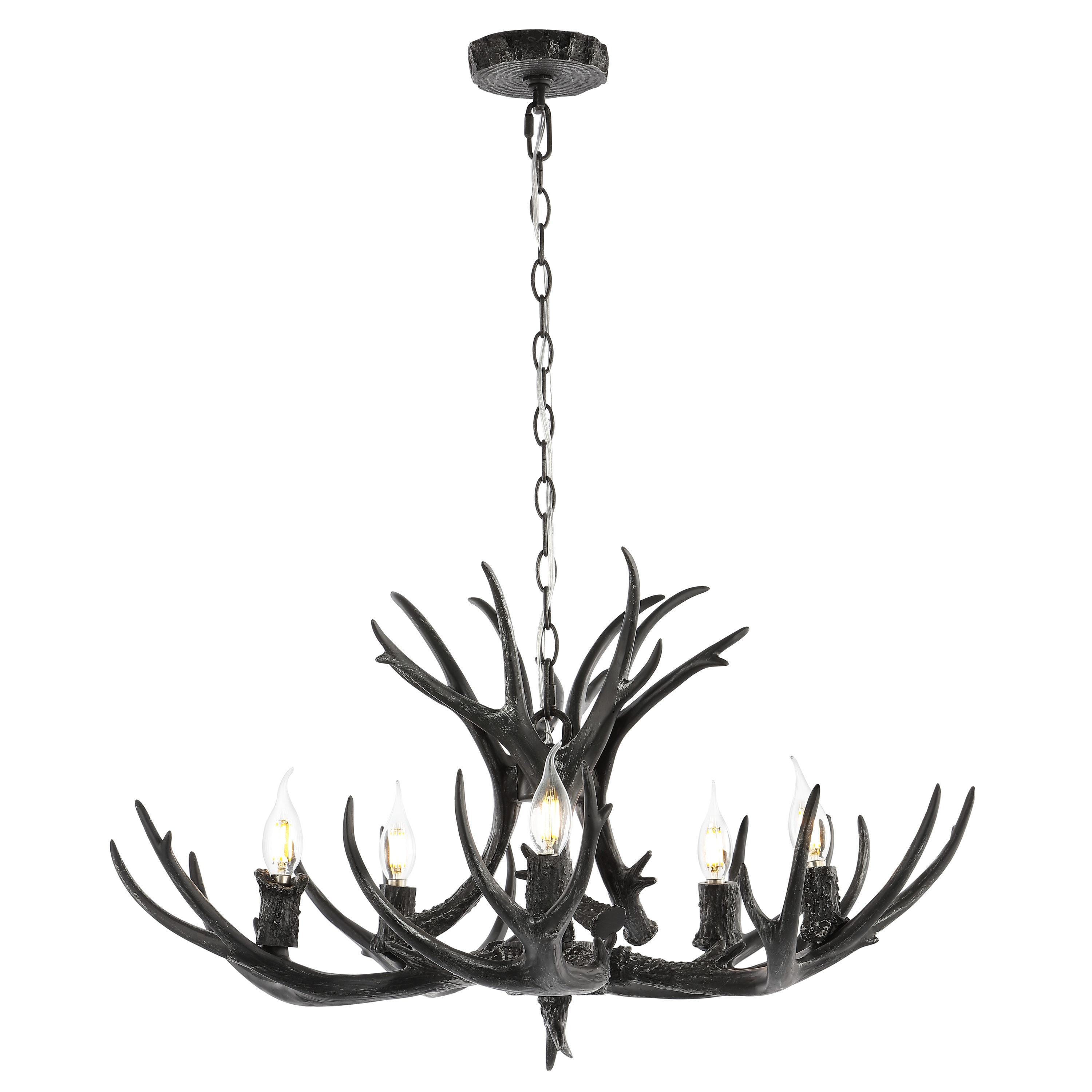JONATHAN Y JYL6300C Eldora 30" 5-Light Rustic Farmhouse Iron LED Chandelier, Bohemian, Contemporary, Modern, Transitional for living room, dinning room, bedroom, office Bulb Included, Black